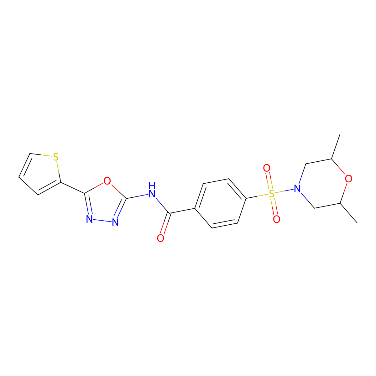4-((2,6-dimethylmorpholino)sulfonyl)-N-(5-(thiophen-2-yl)-1,3,4-oxadiazol-2-yl)benzamide molecular structure, CAS 533872-03-6
