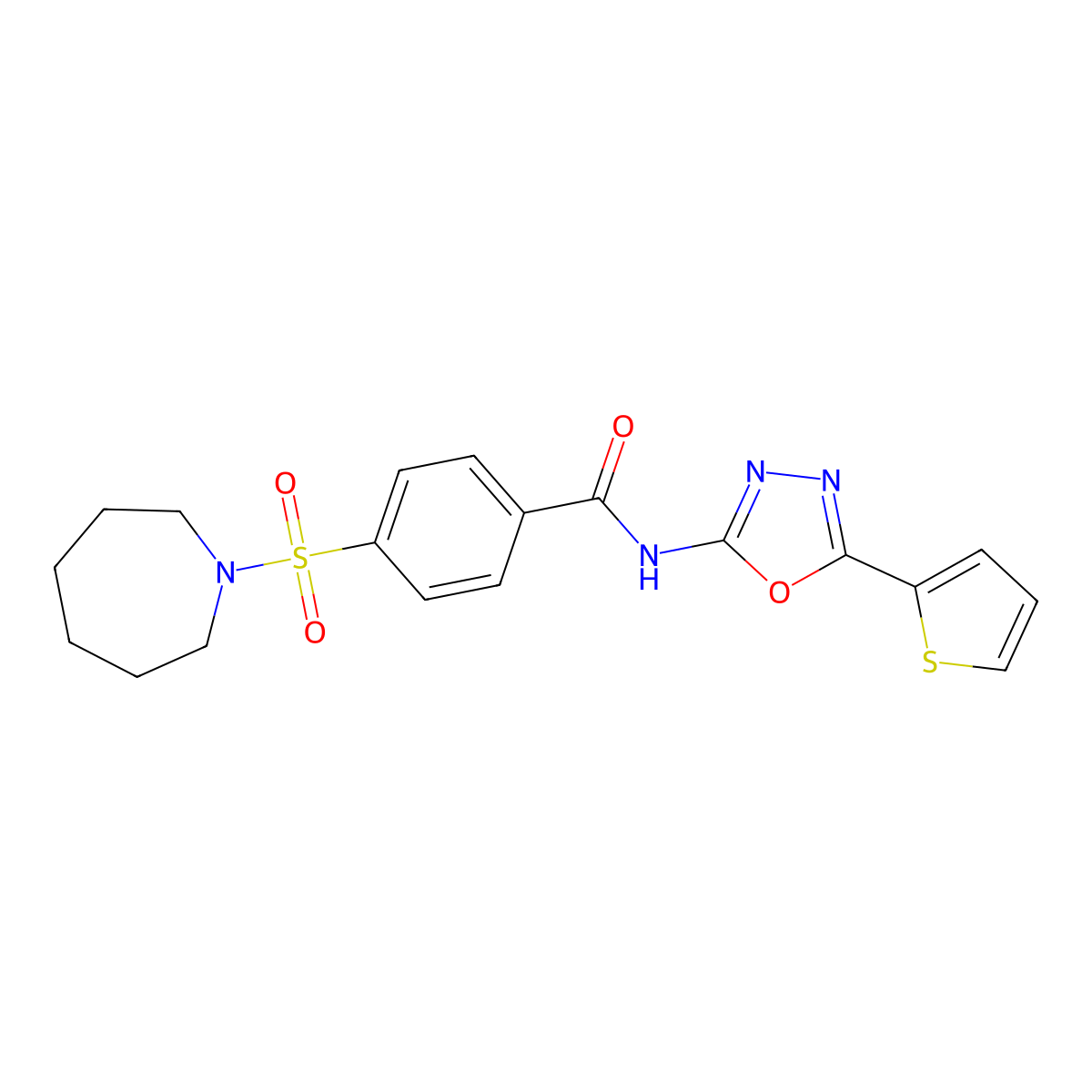 4-(azepan-1-ylsulfonyl)-N-(5-(thiophen-2-yl)-1,3,4-oxadiazol-2-yl)benzamide molecular structure, CAS 533872-08-1