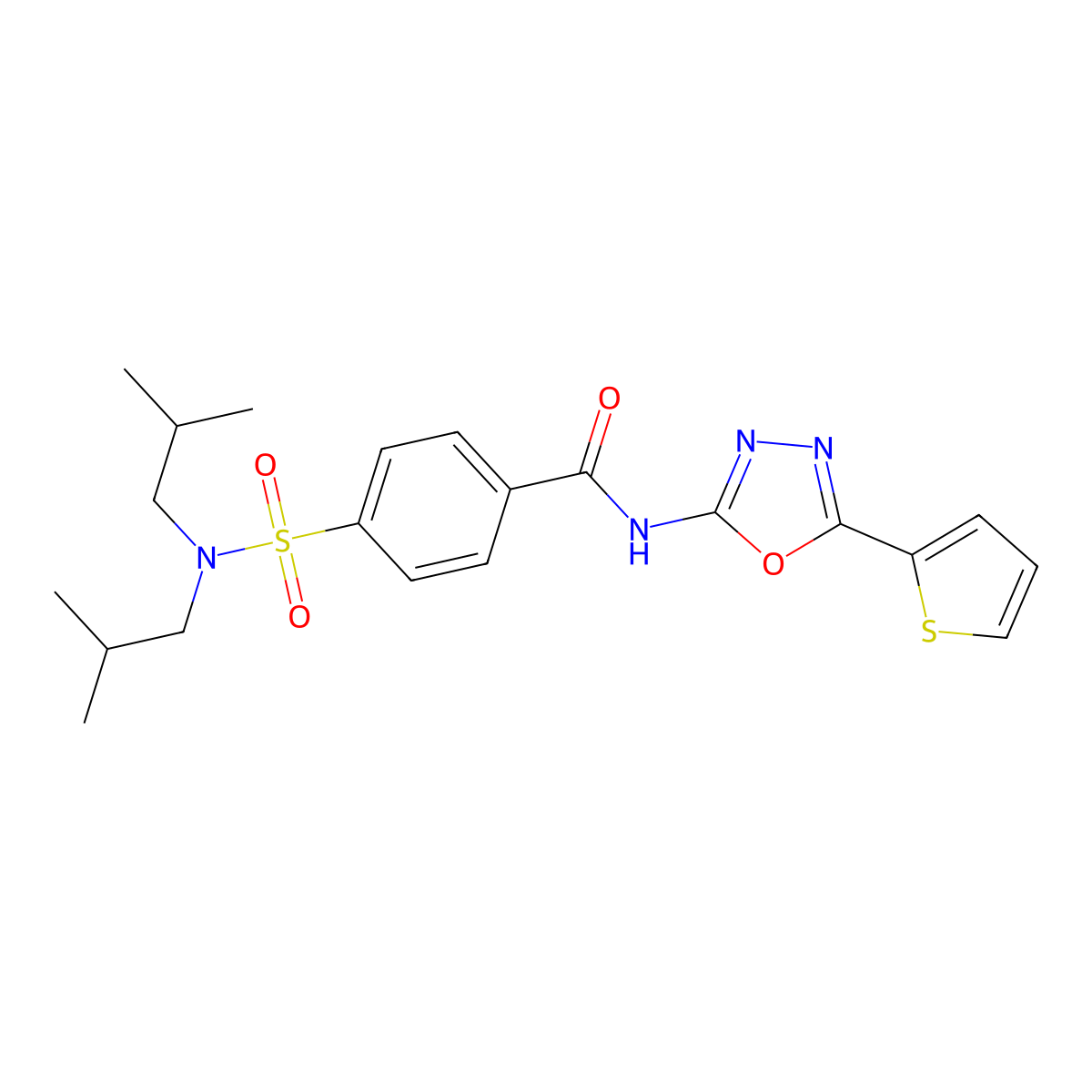 4-(N,N-diisobutylsulfamoyl)-N-(5-(thiophen-2-yl)-1,3,4-oxadiazol-2-yl)benzamide molecular structure, CAS 533872-11-6
