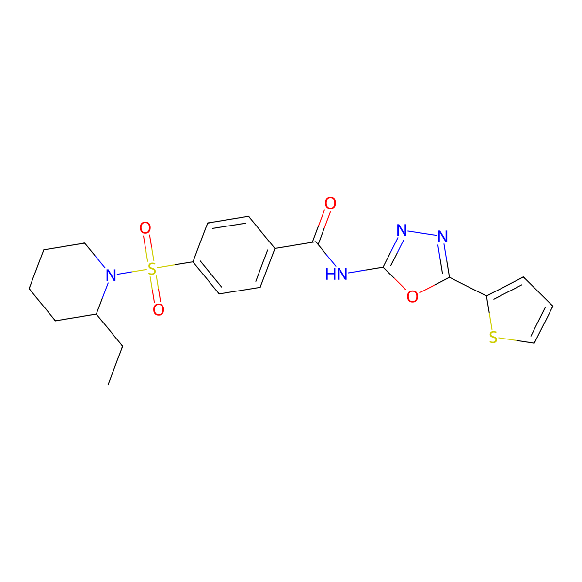 4-(2-ethylpiperidin-1-yl)sulfonyl-N-(5-thiophen-2-yl-1,3,4-oxadiazol-2-yl)benzamide molecular structure, CAS 533872-15-0