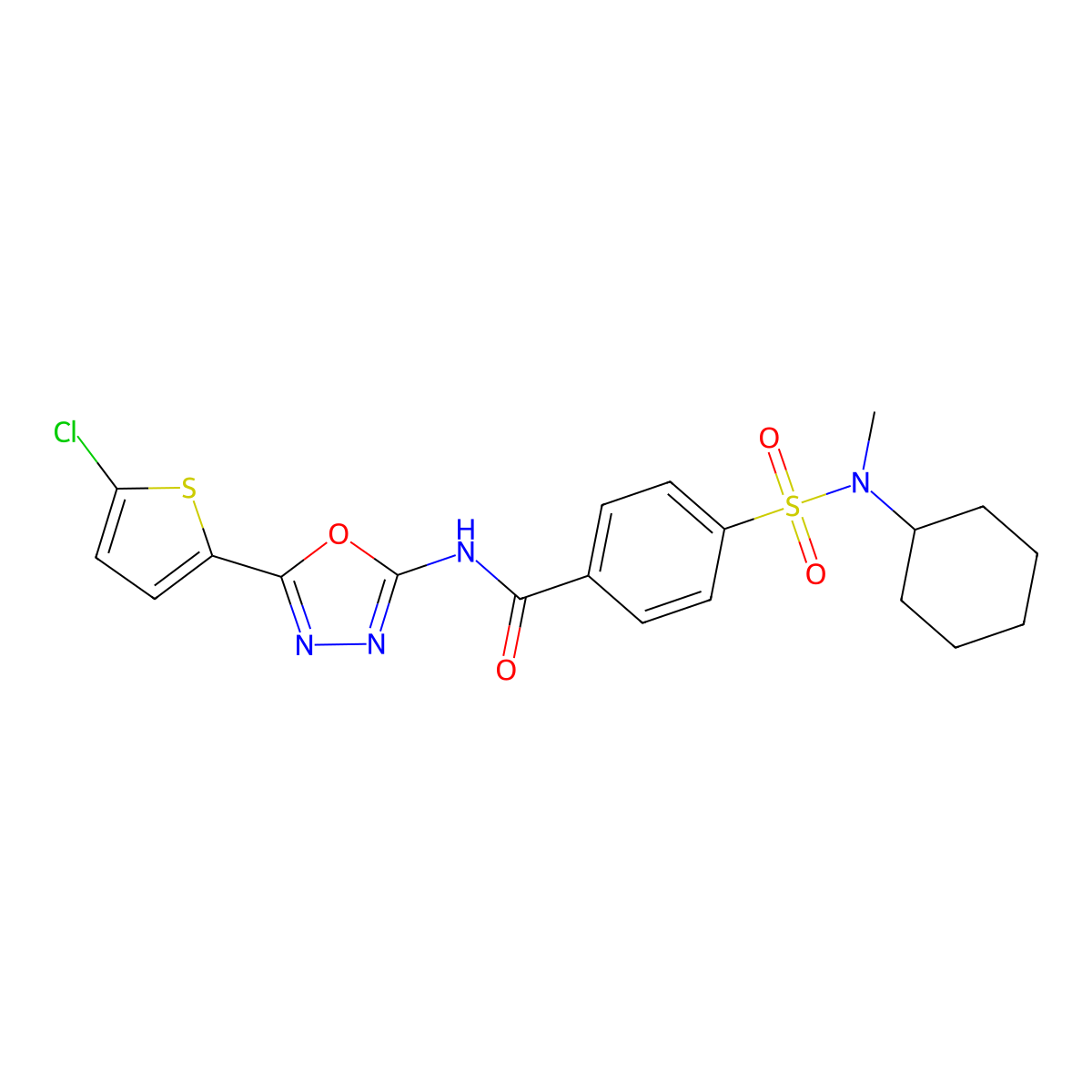 N-[5-(5-chlorothiophen-2-yl)-1,3,4-oxadiazol-2-yl]-4-[cyclohexyl(methyl)sulfamoyl]benzamide molecular structure, CAS 533872-24-1
