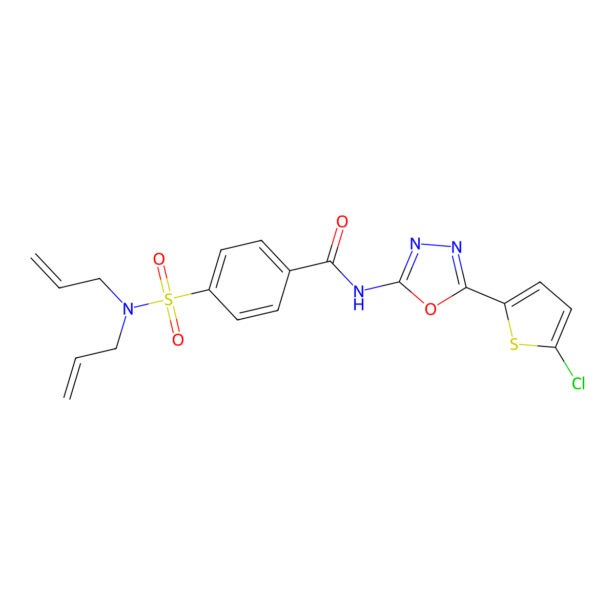 N-(5-(5-chlorothiophen-2-yl)-1,3,4-oxadiazol-2-yl)-4-(N,N-diallylsulfamoyl)benzamide molecular structure, CAS 533872-25-2