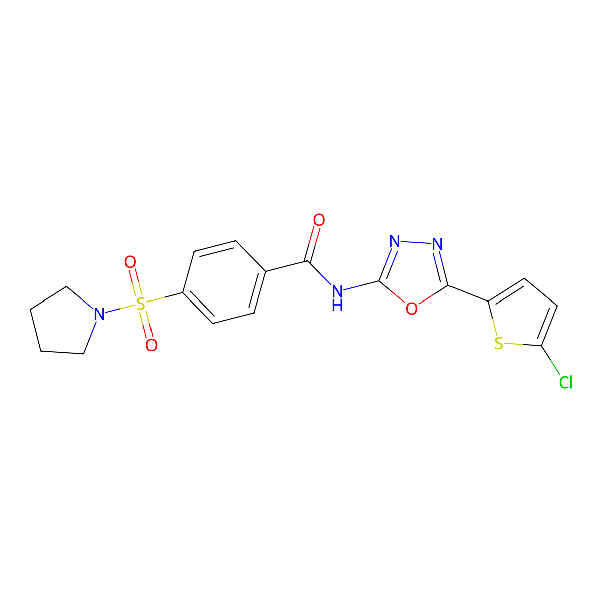 N-[5-(5-chlorothiophen-2-yl)-1,3,4-oxadiazol-2-yl]-4-pyrrolidin-1-ylsulfonylbenzamide molecular structure, CAS 533872-27-4