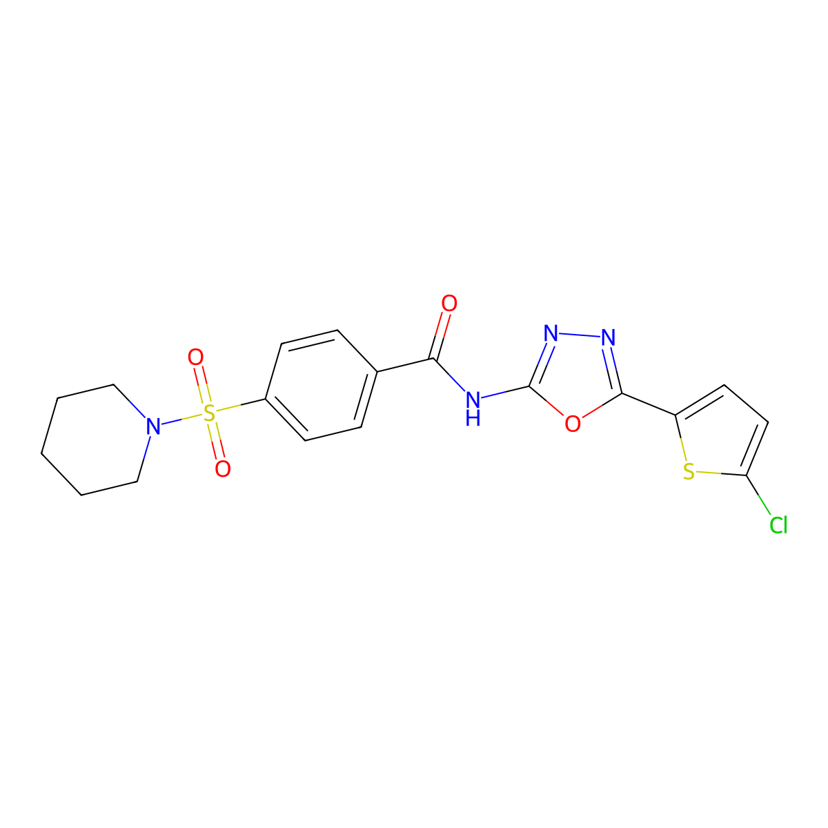 N-(5-(5-chlorothiophen-2-yl)-1,3,4-oxadiazol-2-yl)-4-(piperidin-1-ylsulfonyl)benzamide molecular structure, CAS 533872-28-5