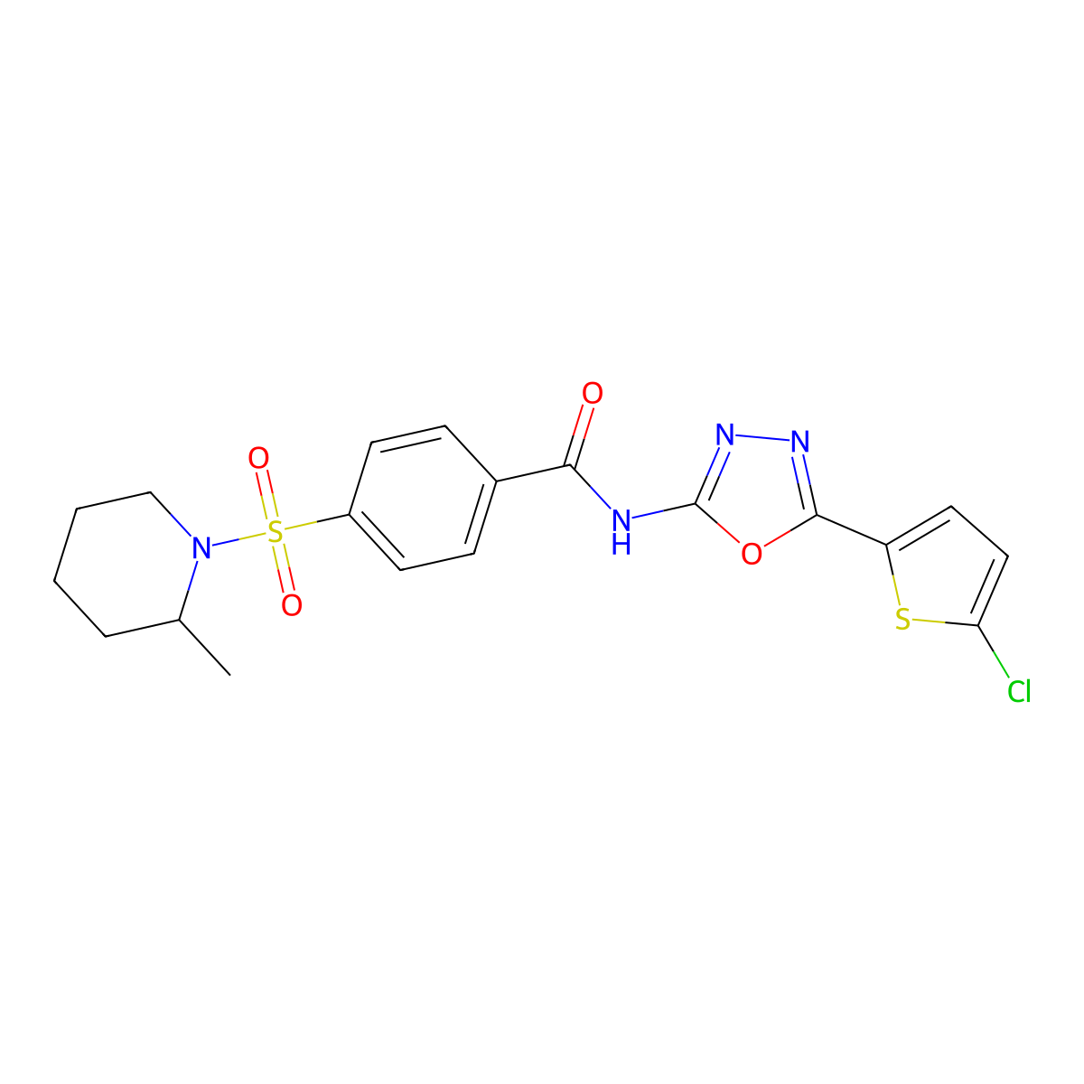 N-(5-(5-chlorothiophen-2-yl)-1,3,4-oxadiazol-2-yl)-4-((2-methylpiperidin-1-yl)sulfonyl)benzamide molecular structure, CAS 533872-29-6