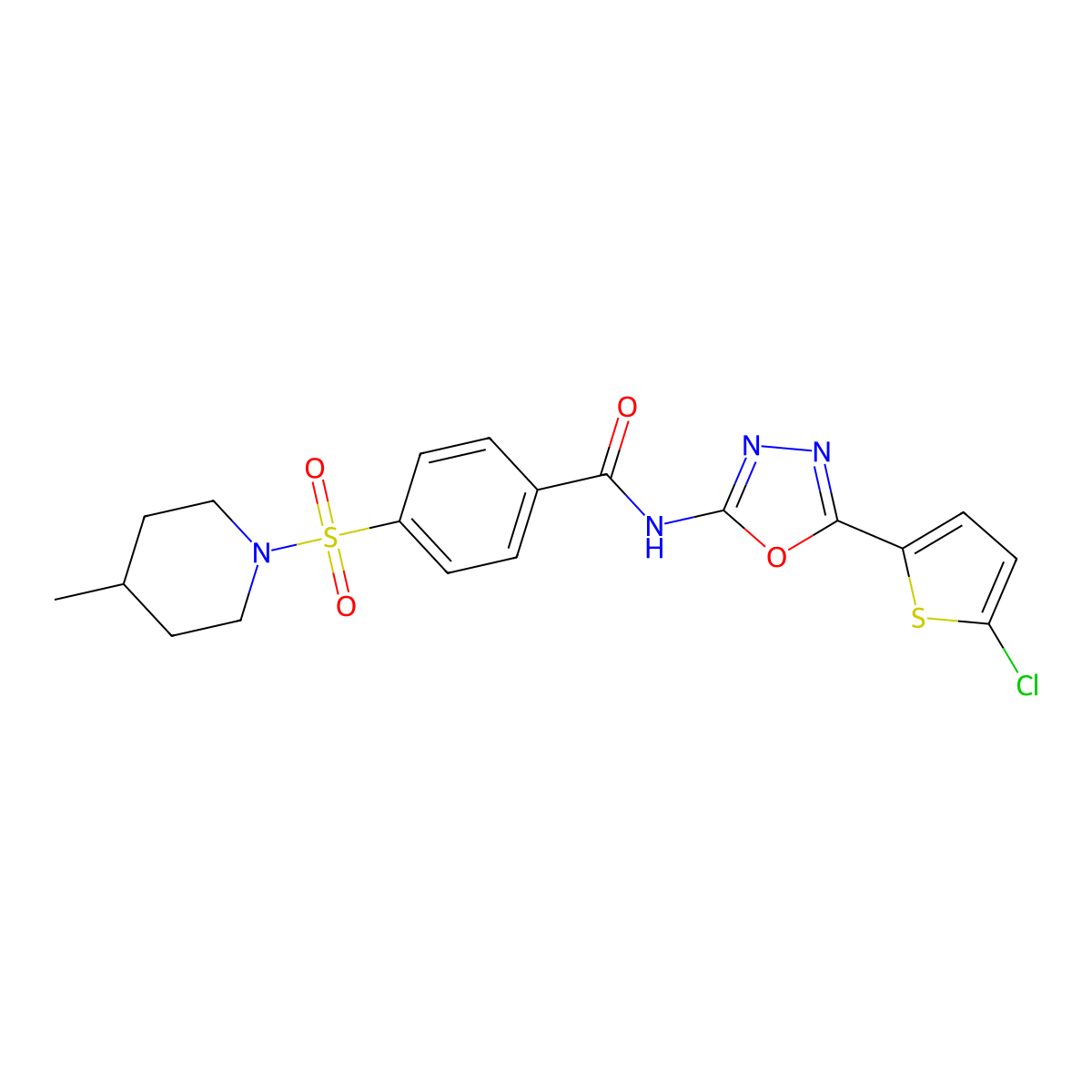 N-[5-(5-chlorothiophen-2-yl)-1,3,4-oxadiazol-2-yl]-4-(4-methylpiperidin-1-yl)sulfonylbenzamide molecular structure, CAS 533872-31-0