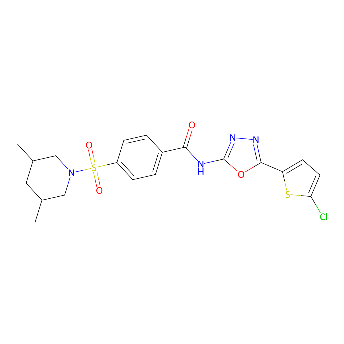 N-(5-(5-chlorothiophen-2-yl)-1,3,4-oxadiazol-2-yl)-4-((3,5-dimethylpiperidin-1-yl)sulfonyl)benzamide molecular structure, CAS 533872-32-1
