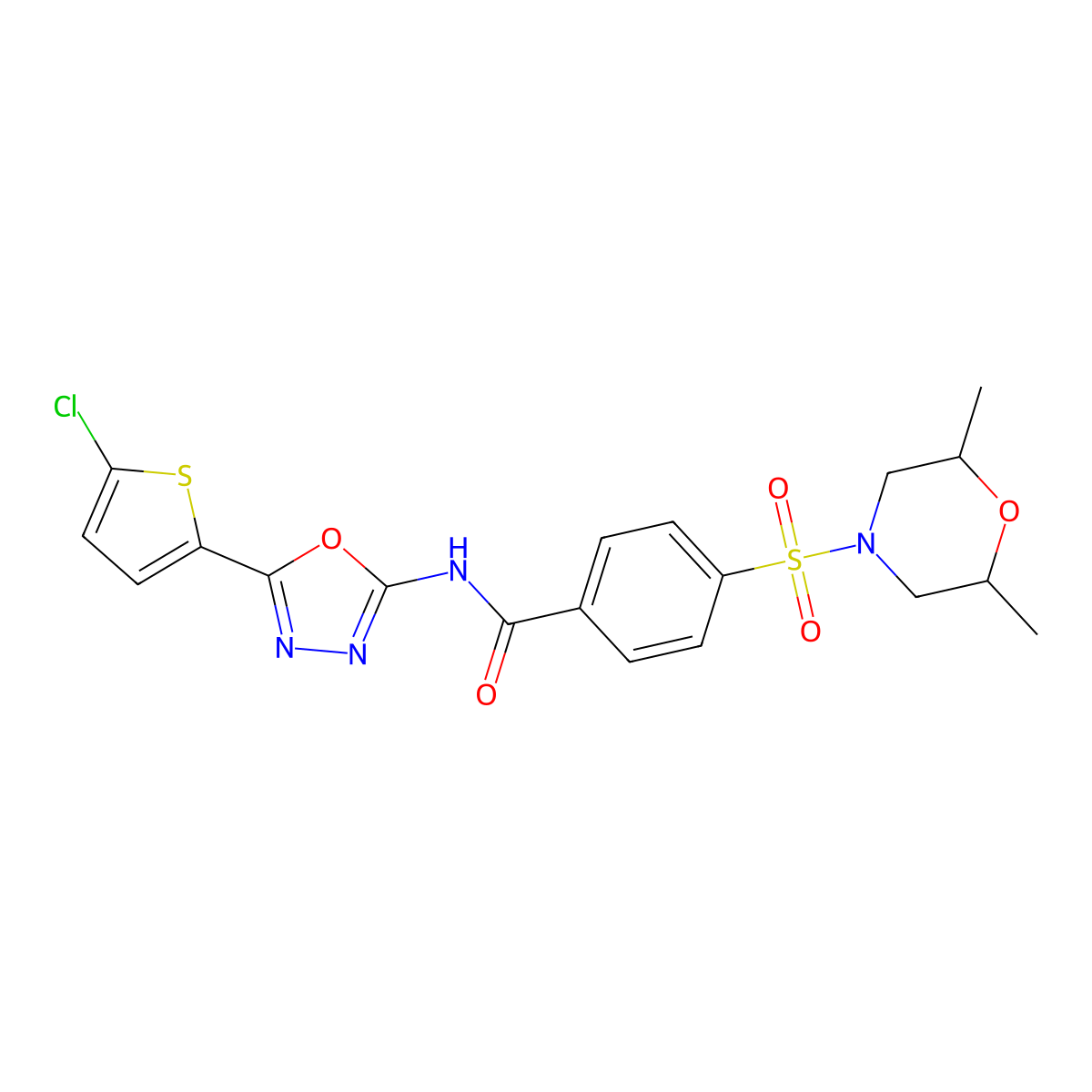 N-(5-(5-chlorothiophen-2-yl)-1,3,4-oxadiazol-2-yl)-4-((2,6-dimethylmorpholino)sulfonyl)benzamide molecular structure, CAS 533872-33-2
