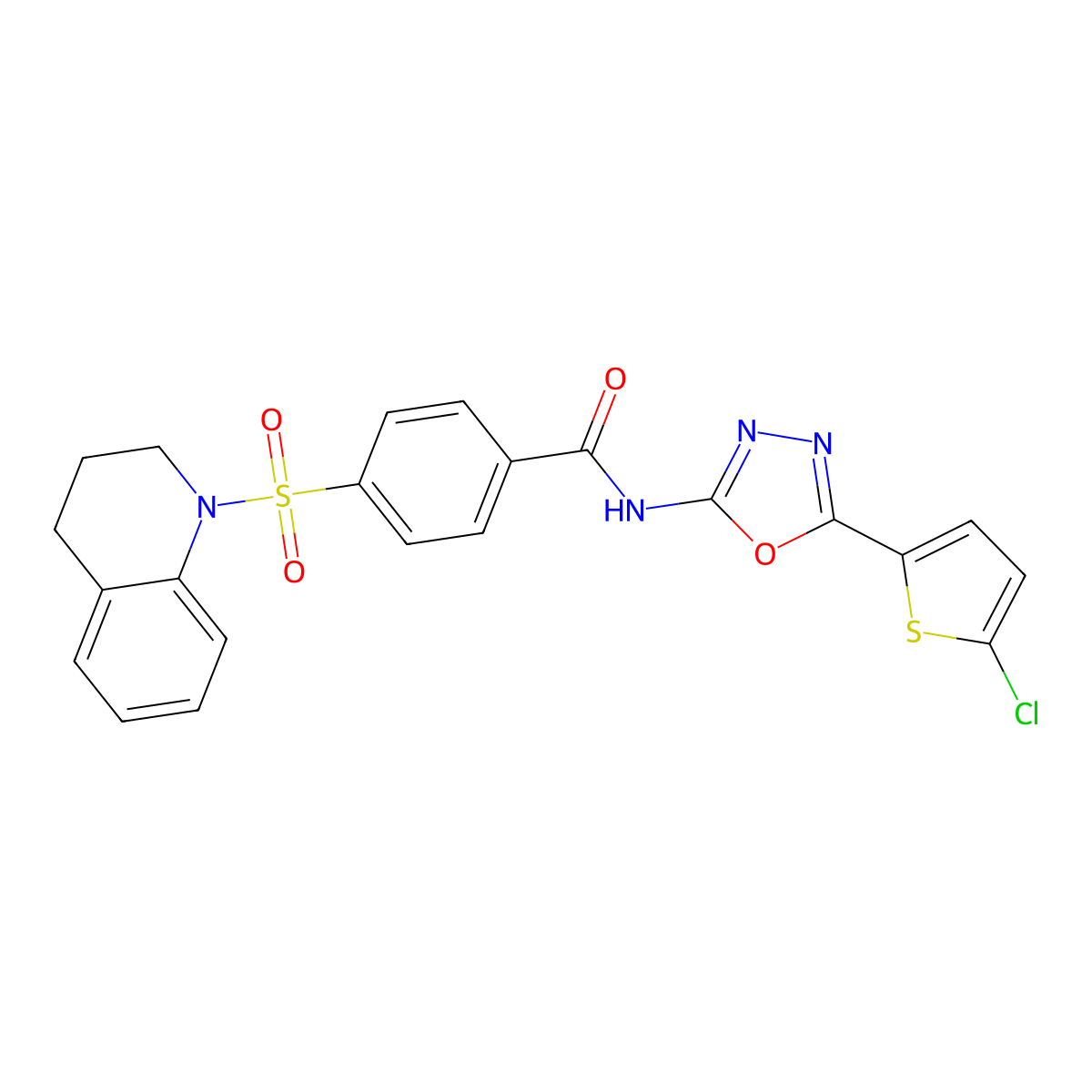 N-(5-(5-chlorothiophen-2-yl)-1,3,4-oxadiazol-2-yl)-4-((3,4-dihydroquinolin-1(2H)-yl)sulfonyl)benzamide molecular structure, CAS 533872-36-5