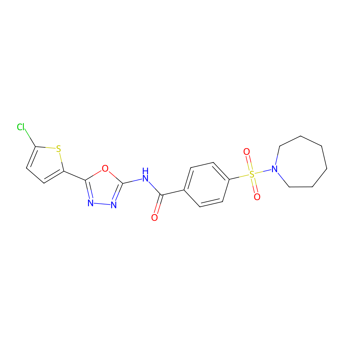 4-(azepan-1-ylsulfonyl)-N-(5-(5-chlorothiophen-2-yl)-1,3,4-oxadiazol-2-yl)benzamide molecular structure, CAS 533872-38-7