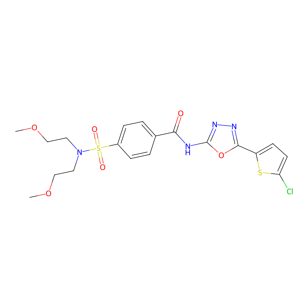 4-[bis(2-methoxyethyl)sulfamoyl]-N-[5-(5-chlorothiophen-2-yl)-1,3,4-oxadiazol-2-yl]benzamide molecular structure, CAS 533872-39-8