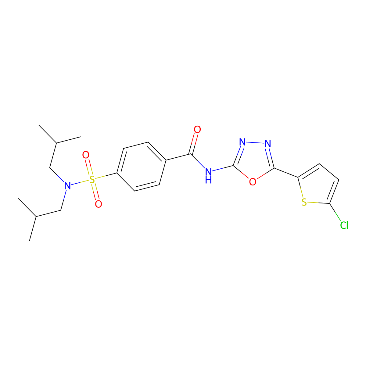 4-[bis(2-methylpropyl)sulfamoyl]-N-[5-(5-chlorothiophen-2-yl)-1,3,4-oxadiazol-2-yl]benzamide molecular structure, CAS 533872-41-2