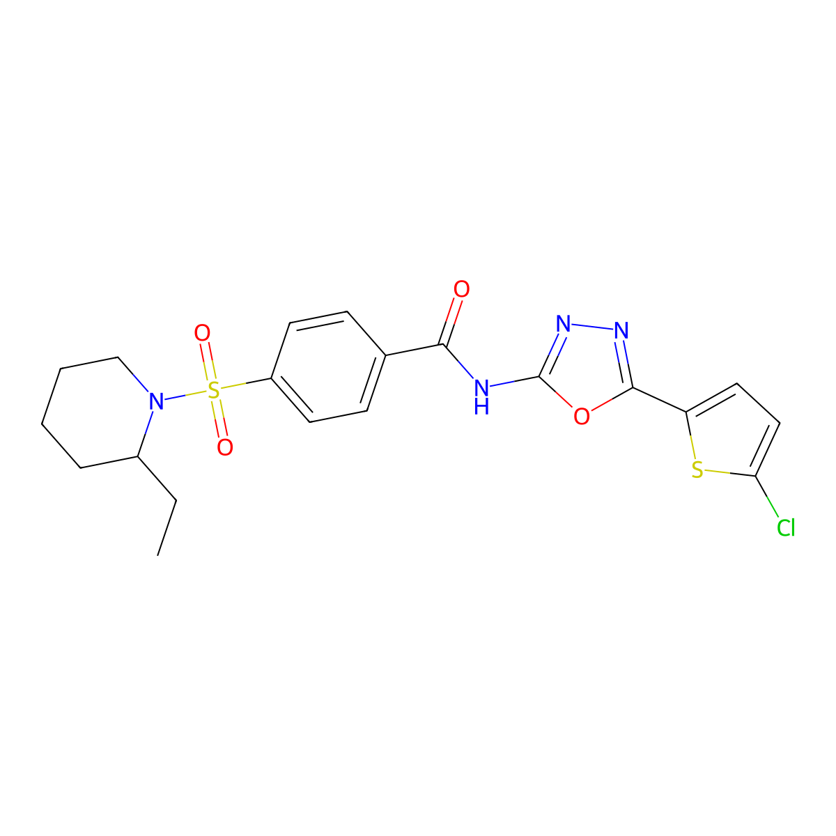 N-[5-(5-chlorothiophen-2-yl)-1,3,4-oxadiazol-2-yl]-4-(2-ethylpiperidin-1-yl)sulfonylbenzamide molecular structure, CAS 533872-45-6