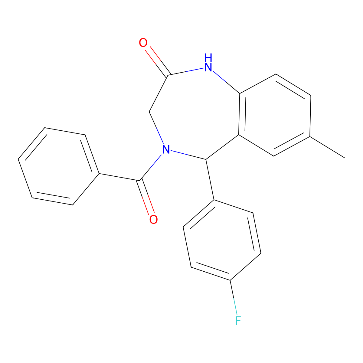 4-benzoyl-5-(4-fluorophenyl)-7-methyl-4,5-dihydro-1H-benzo[e][1,4]diazepin-2(3H)-one molecular structure, CAS 533873-49-3