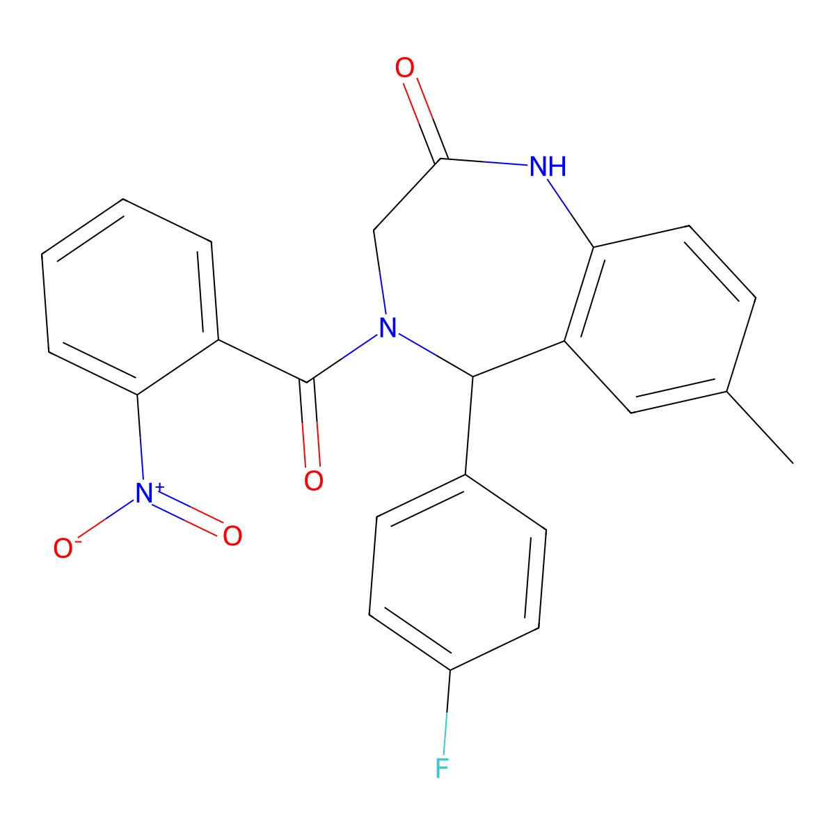 5-(4-fluorophenyl)-7-methyl-4-(2-nitrobenzoyl)-3,5-dihydro-1H-1,4-benzodiazepin-2-one molecular structure, CAS 533873-80-2