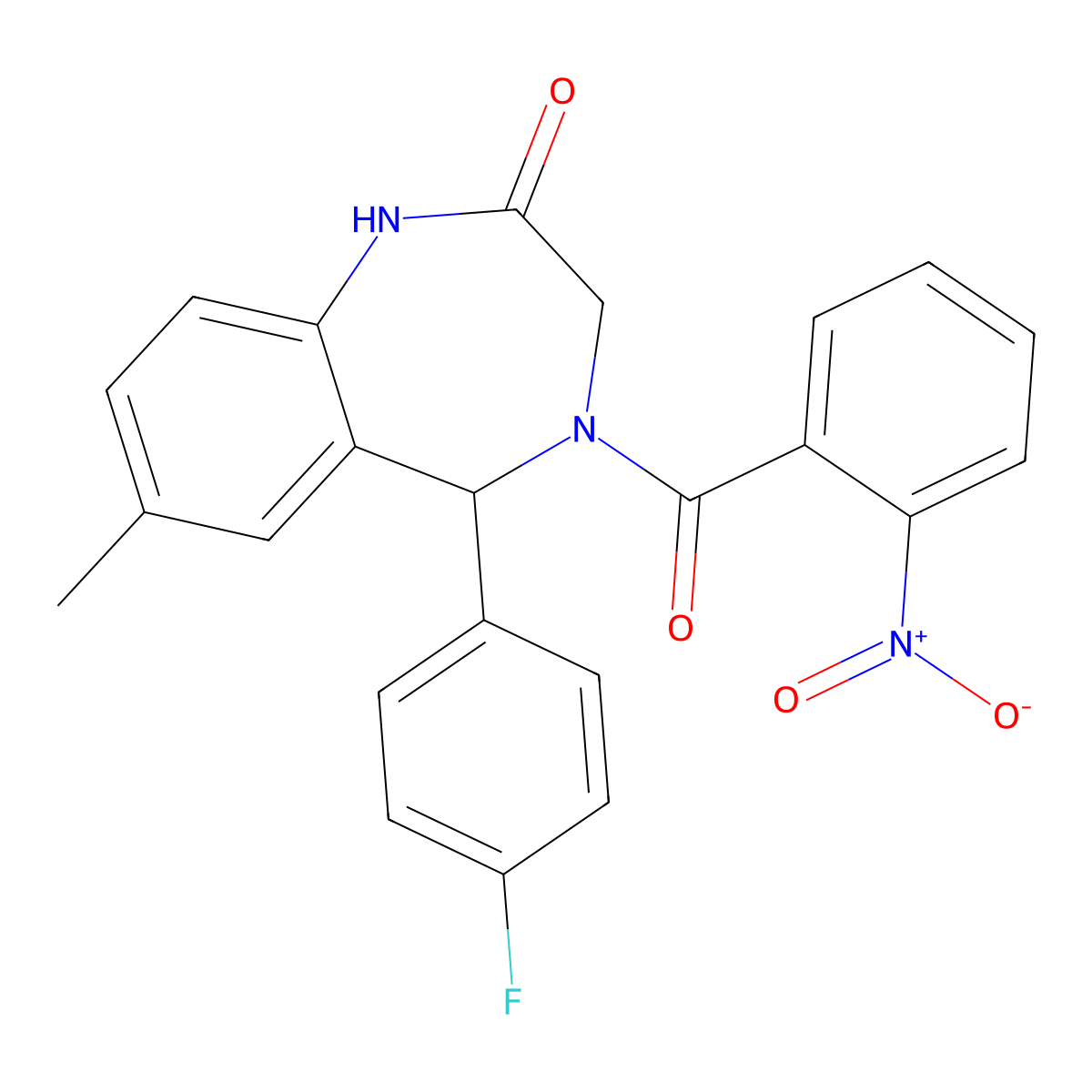 5-(4-fluorophenyl)-7-methyl-4-(2-nitrobenzoyl)-3,5-dihydro-1H-1,4-benzodiazepin-2-one molecular structure, CAS 533873-80-2