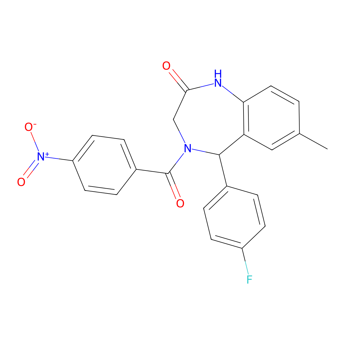5-(4-fluorophenyl)-7-methyl-4-(4-nitrobenzoyl)-4,5-dihydro-1H-benzo[e][1,4]diazepin-2(3H)-one molecular structure, CAS 533873-84-6