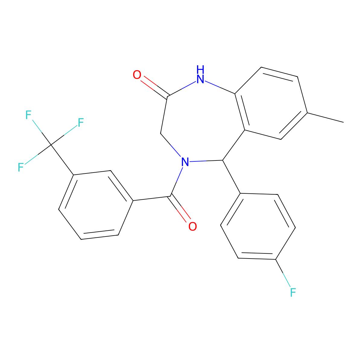 5-(4-fluorophenyl)-7-methyl-4-[3-(trifluoromethyl)benzoyl]-3,5-dihydro-1H-1,4-benzodiazepin-2-one molecular structure, CAS 533874-08-7