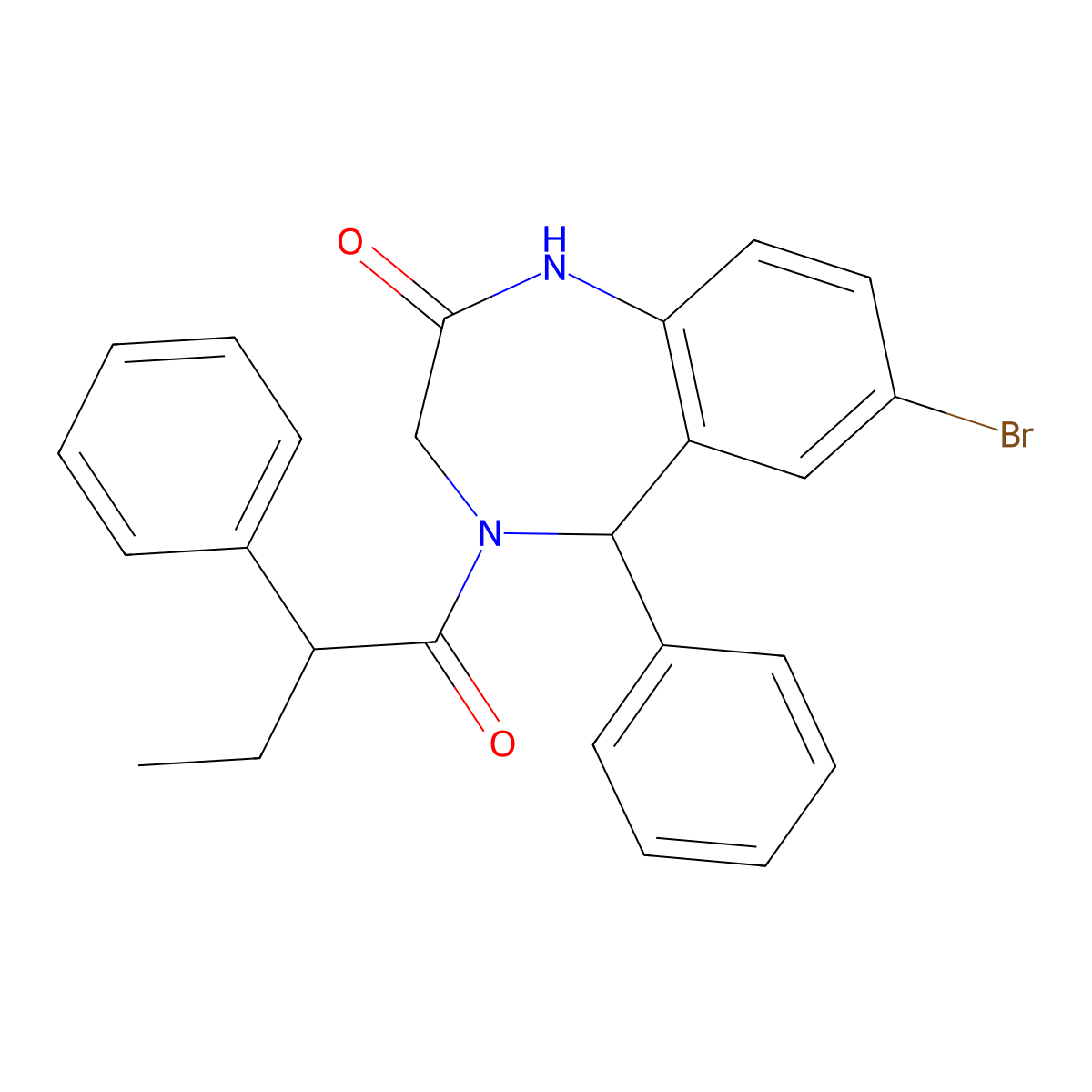 7-bromo-5-phenyl-4-(2-phenylbutanoyl)-3,5-dihydro-1H-1,4-benzodiazepin-2-one molecular structure, CAS 533875-26-2