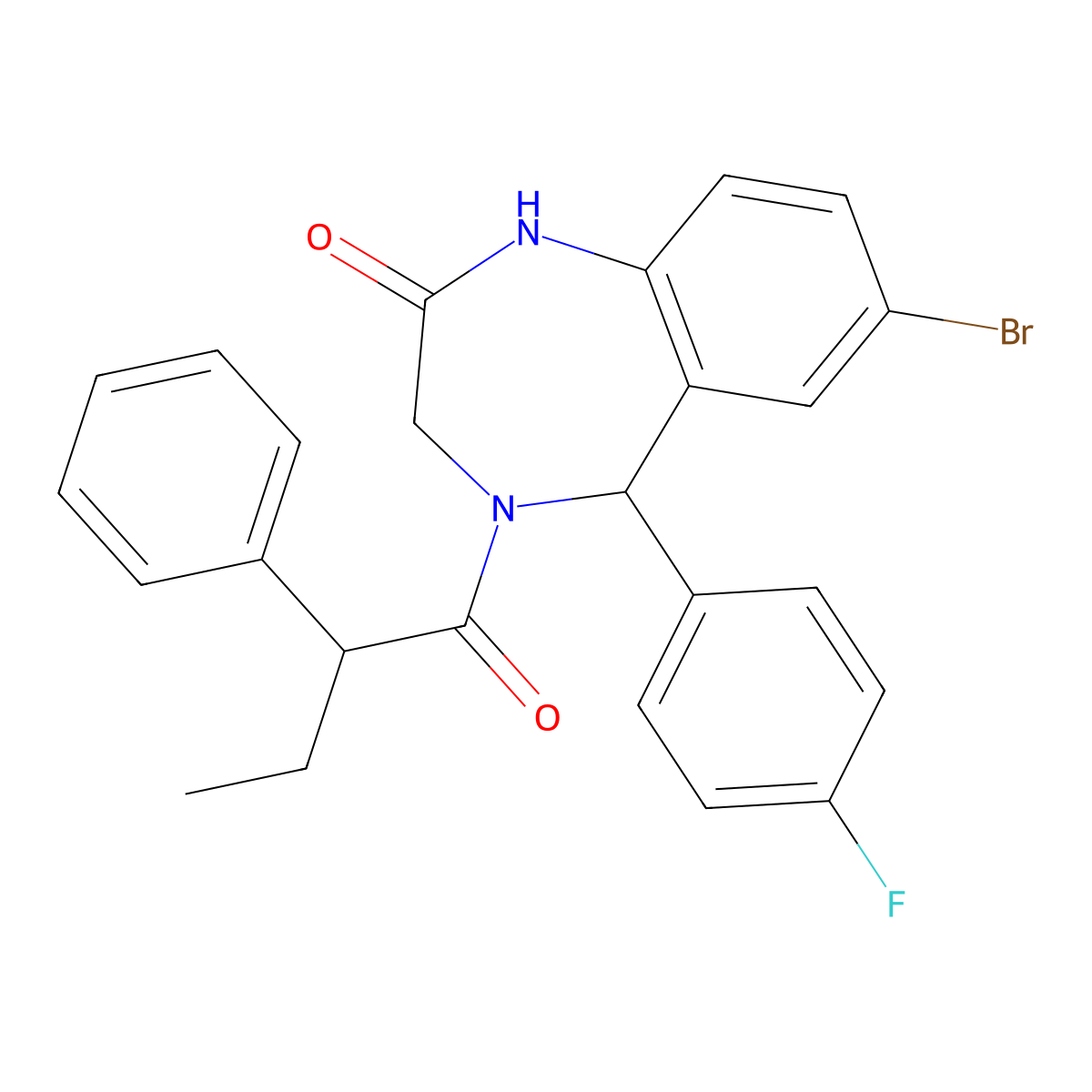7-bromo-5-(4-fluorophenyl)-4-(2-phenylbutanoyl)-4,5-dihydro-1H-benzo[e][1,4]diazepin-2(3H)-one molecular structure, CAS 533875-27-3
