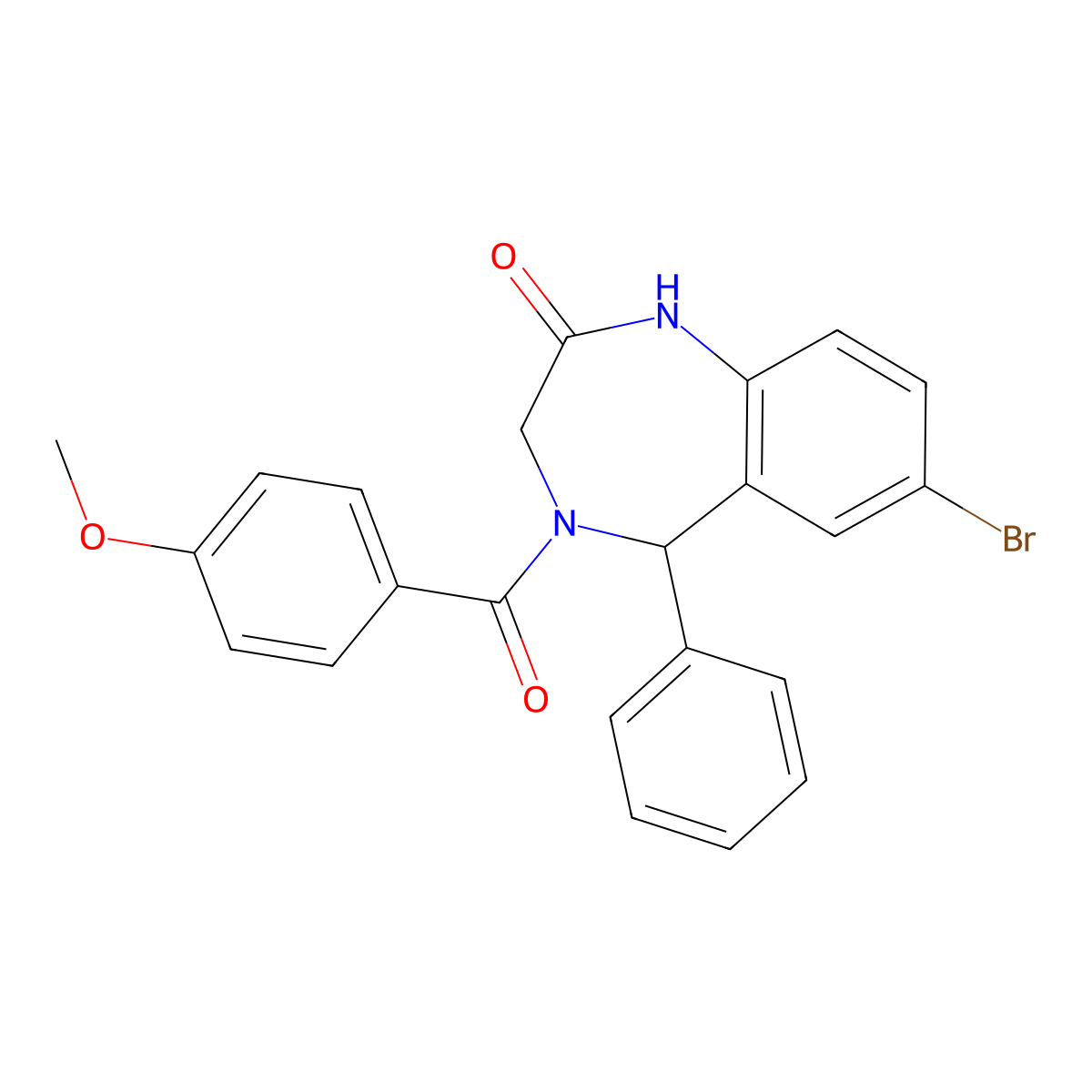 7-bromo-4-(4-methoxybenzoyl)-5-phenyl-3,5-dihydro-1H-1,4-benzodiazepin-2-one molecular structure, CAS 533876-46-9