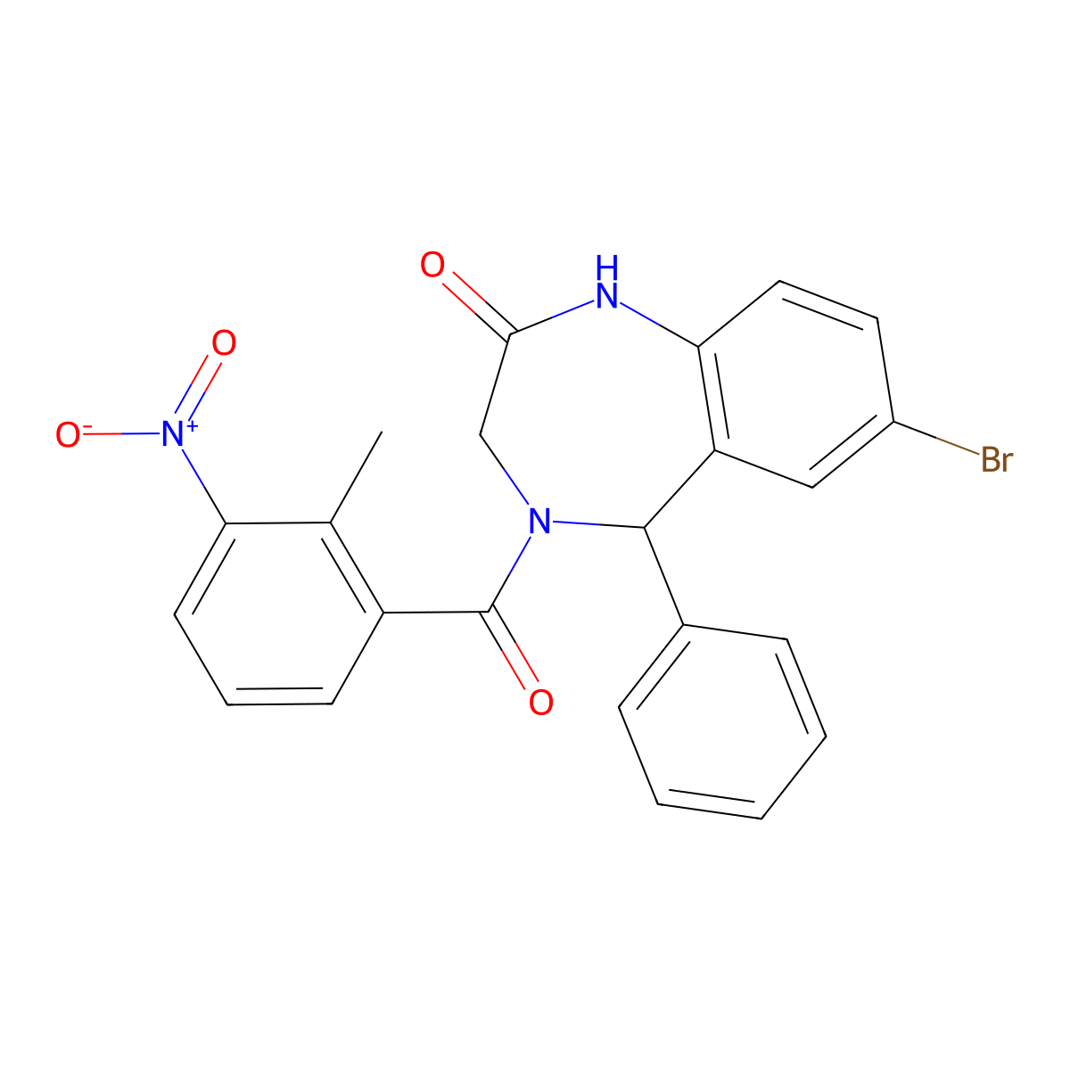 7-bromo-4-(2-methyl-3-nitrobenzoyl)-5-phenyl-3,5-dihydro-1H-1,4-benzodiazepin-2-one molecular structure, CAS 533876-91-4