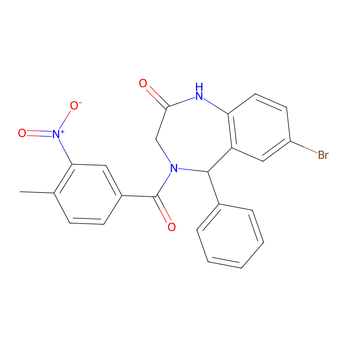 7-bromo-4-(4-methyl-3-nitrobenzoyl)-5-phenyl-3,5-dihydro-1H-1,4-benzodiazepin-2-one molecular structure, CAS 533876-94-7
