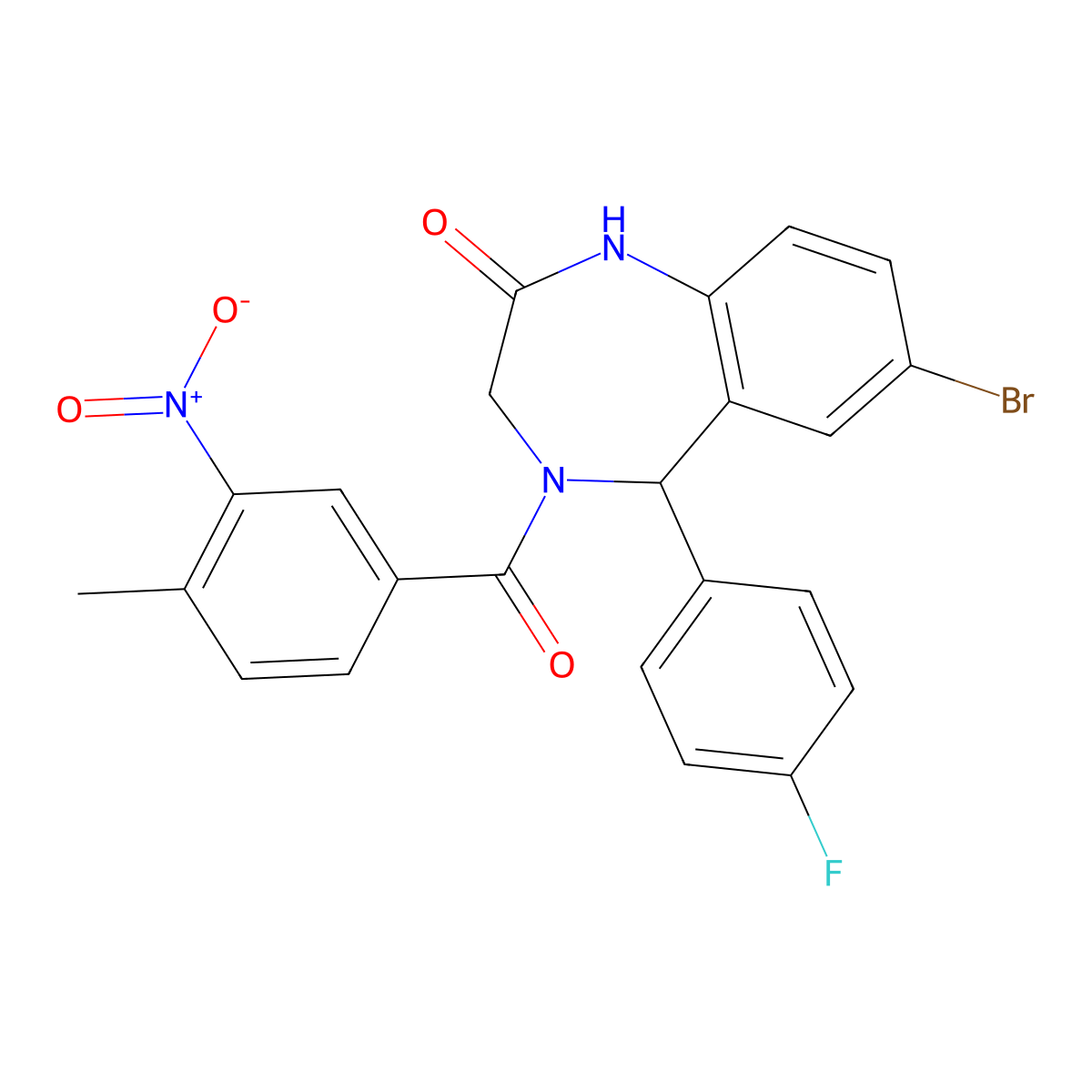 7-bromo-5-(4-fluorophenyl)-4-(4-methyl-3-nitrobenzoyl)-3,5-dihydro-1H-1,4-benzodiazepin-2-one molecular structure, CAS 533876-95-8