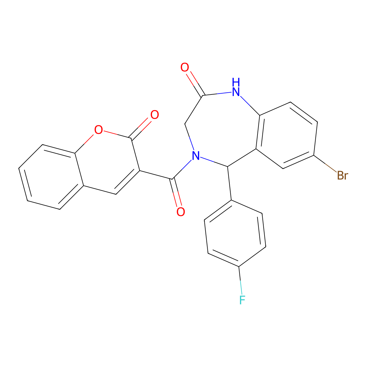 7-bromo-5-(4-fluorophenyl)-4-(2-oxo-2H-chromene-3-carbonyl)-4,5-dihydro-1H-benzo[e][1,4]diazepin-2(3H)-one molecular structure, CAS 533877-35-9