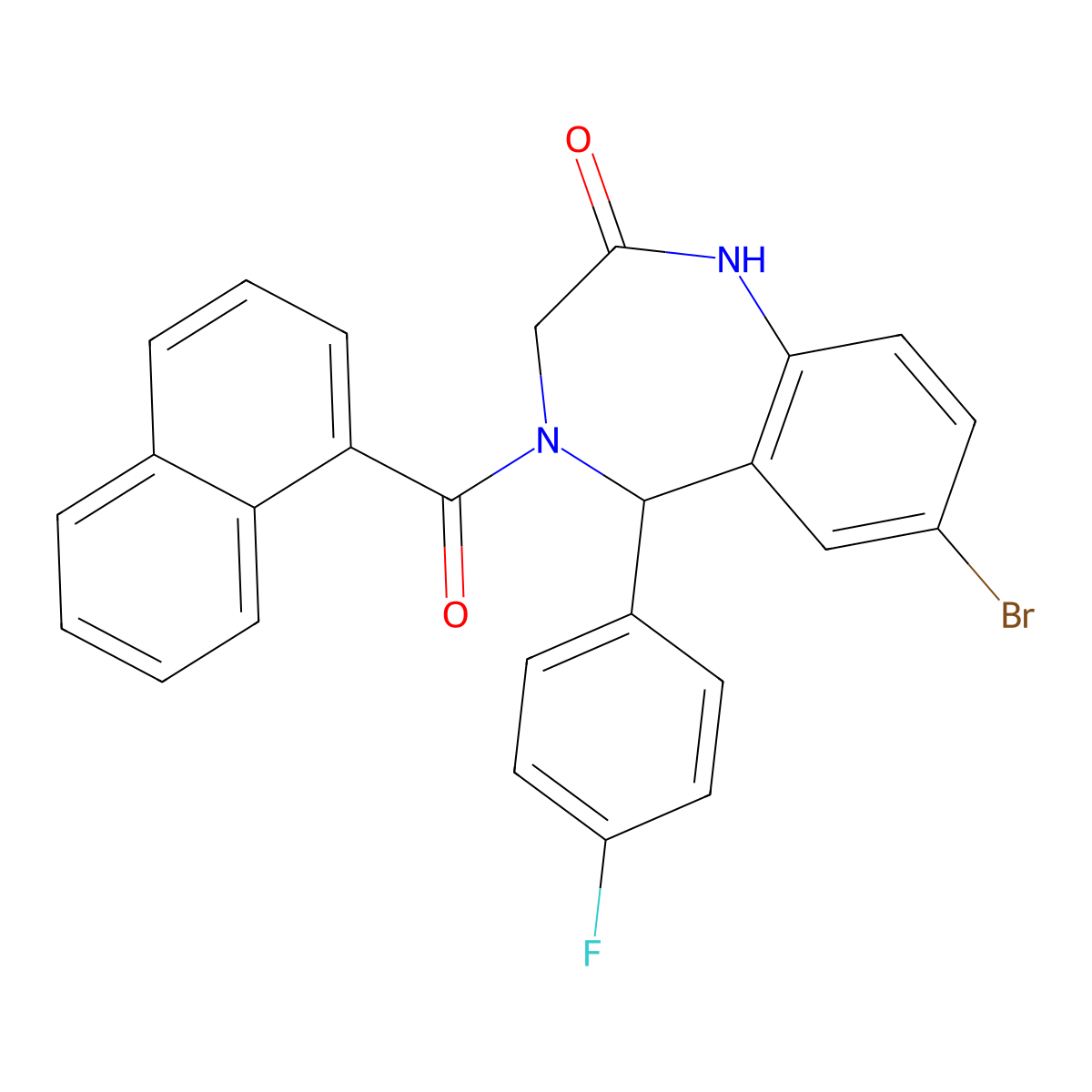 7-bromo-5-(4-fluorophenyl)-4-(naphthalene-1-carbonyl)-3,5-dihydro-1H-1,4-benzodiazepin-2-one molecular structure, CAS 533877-56-4