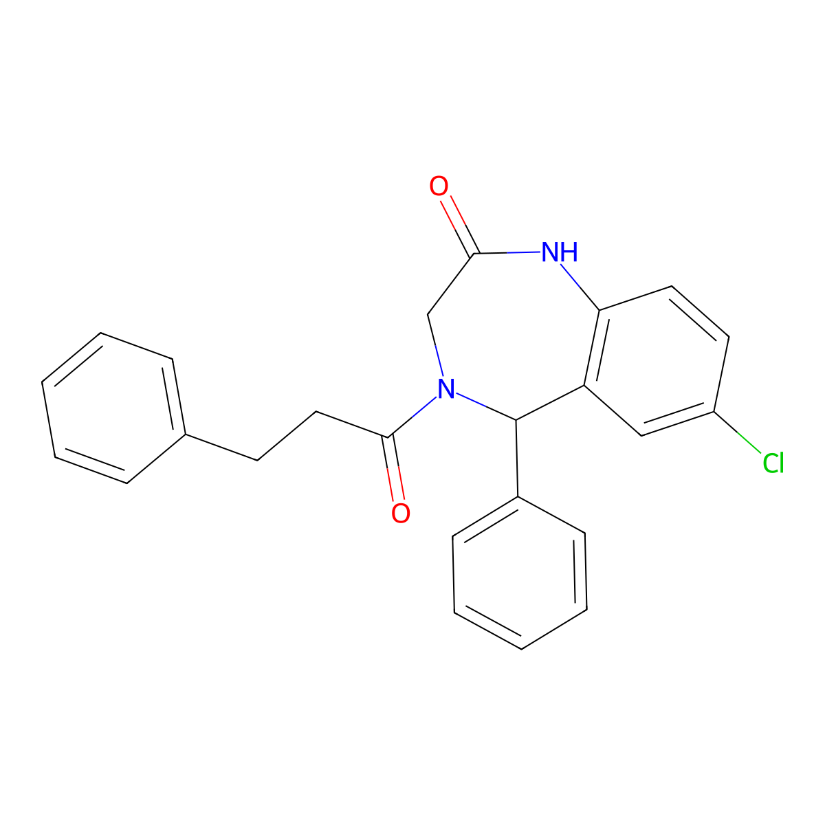 7-chloro-5-phenyl-4-(3-phenylpropanoyl)-2,3,4,5-tetrahydro-1H-1,4-benzodiazepin-2-one molecular structure, CAS 533877-96-2