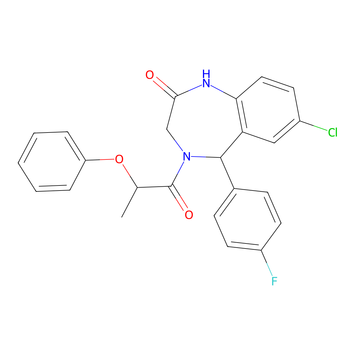 7-chloro-5-(4-fluorophenyl)-4-(2-phenoxypropanoyl)-4,5-dihydro-1H-benzo[e][1,4]diazepin-2(3H)-one molecular structure, CAS 533878-03-4