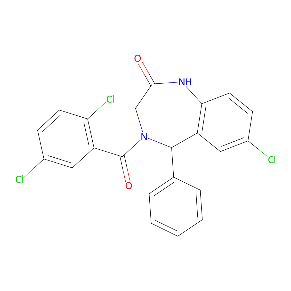 7-chloro-4-(2,5-dichlorobenzoyl)-5-phenyl-3,5-dihydro-1H-1,4-benzodiazepin-2-one molecular structure, CAS 533879-20-8