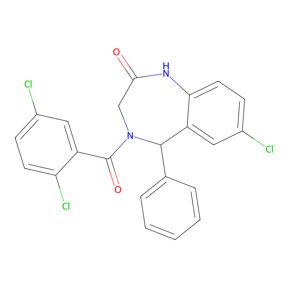 7-chloro-4-(2,5-dichlorobenzoyl)-5-phenyl-3,5-dihydro-1H-1,4-benzodiazepin-2-one molecular structure, CAS 533879-20-8