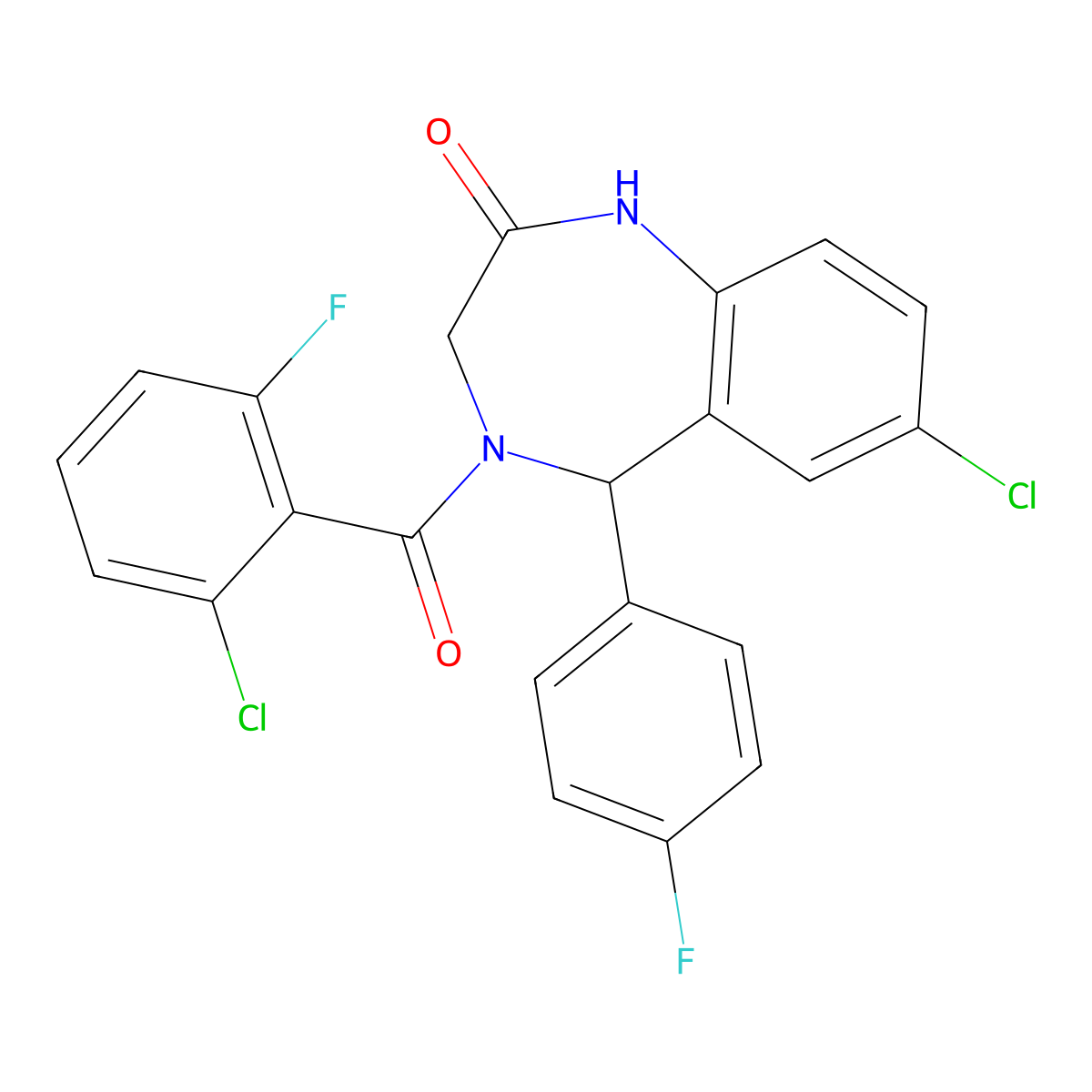7-chloro-4-(2-chloro-6-fluorobenzoyl)-5-(4-fluorophenyl)-4,5-dihydro-1H-benzo[e][1,4]diazepin-2(3H)-one molecular structure, CAS 533879-27-5