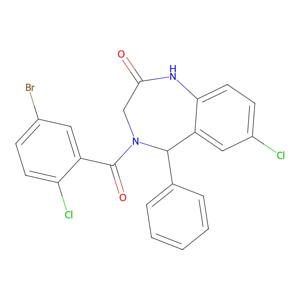 4-(5-bromo-2-chlorobenzoyl)-7-chloro-5-phenyl-3,5-dihydro-1H-1,4-benzodiazepin-2-one molecular structure, CAS 533879-29-7