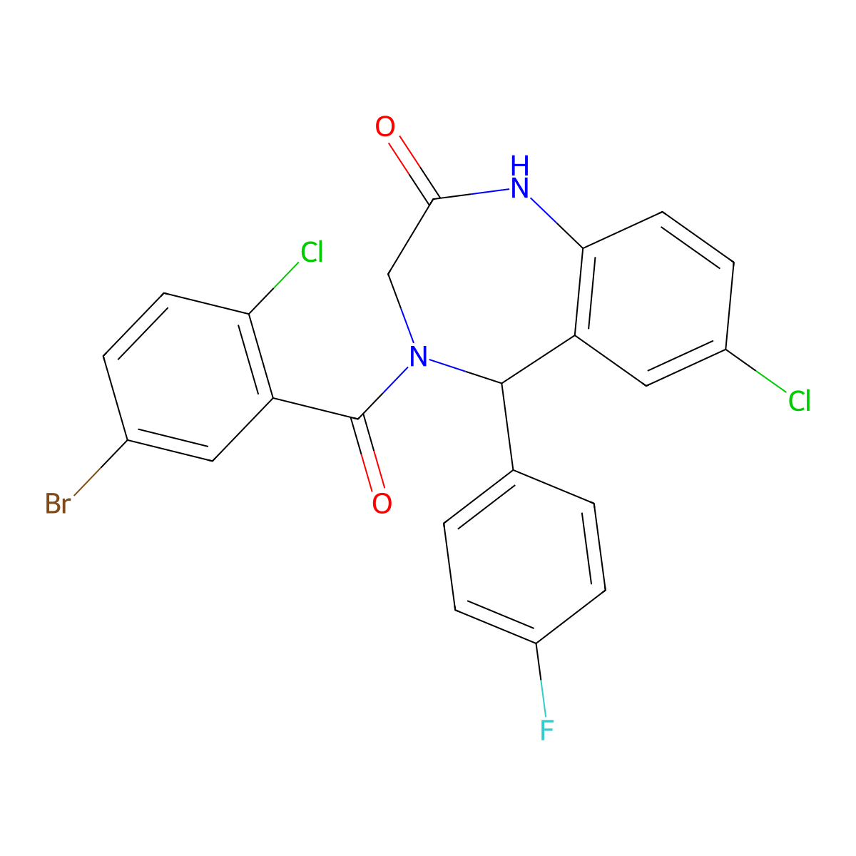 4-(5-bromo-2-chlorobenzoyl)-7-chloro-5-(4-fluorophenyl)-3,5-dihydro-1H-1,4-benzodiazepin-2-one molecular structure, CAS 533879-30-0