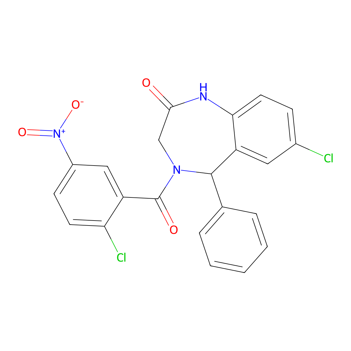 7-chloro-4-(2-chloro-5-nitrobenzoyl)-5-phenyl-3,5-dihydro-1H-1,4-benzodiazepin-2-one molecular structure, CAS 533879-32-2