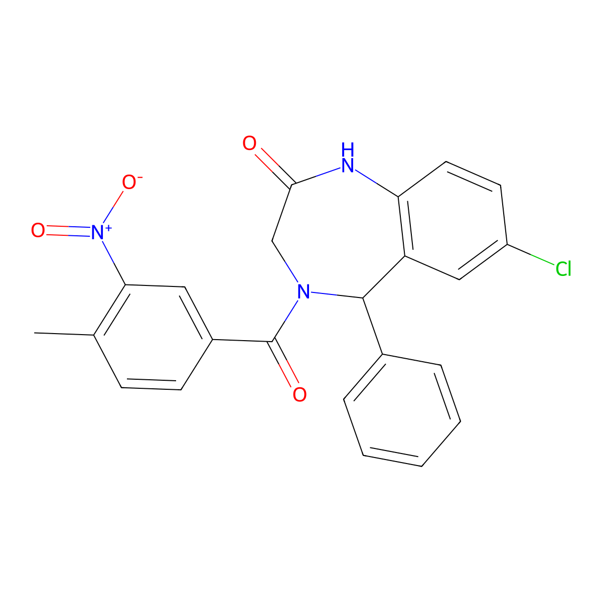 7-chloro-4-(4-methyl-3-nitrobenzoyl)-5-phenyl-3,5-dihydro-1H-1,4-benzodiazepin-2-one molecular structure, CAS 533879-47-9