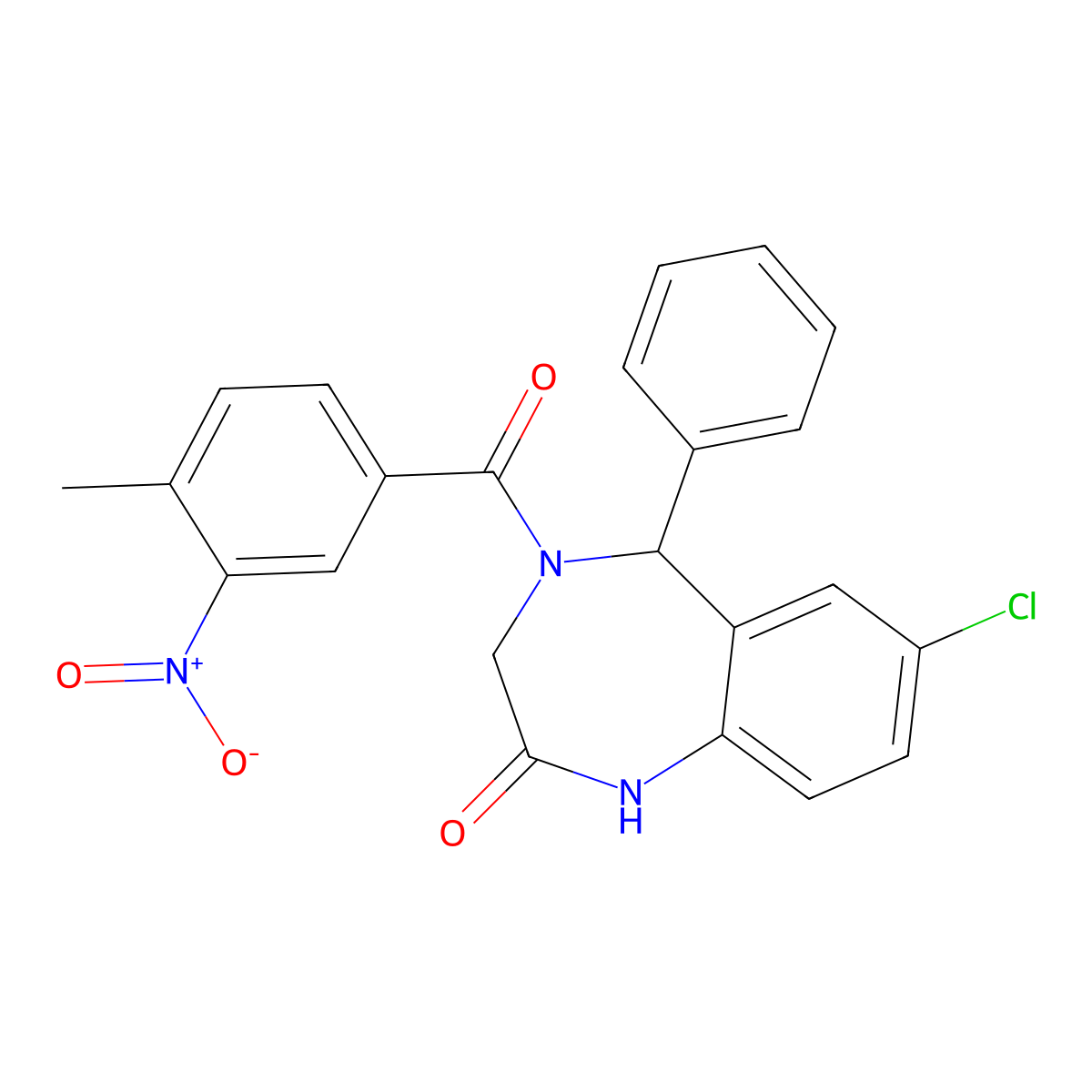 7-chloro-4-(4-methyl-3-nitrobenzoyl)-5-phenyl-3,5-dihydro-1H-1,4-benzodiazepin-2-one molecular structure, CAS 533879-47-9