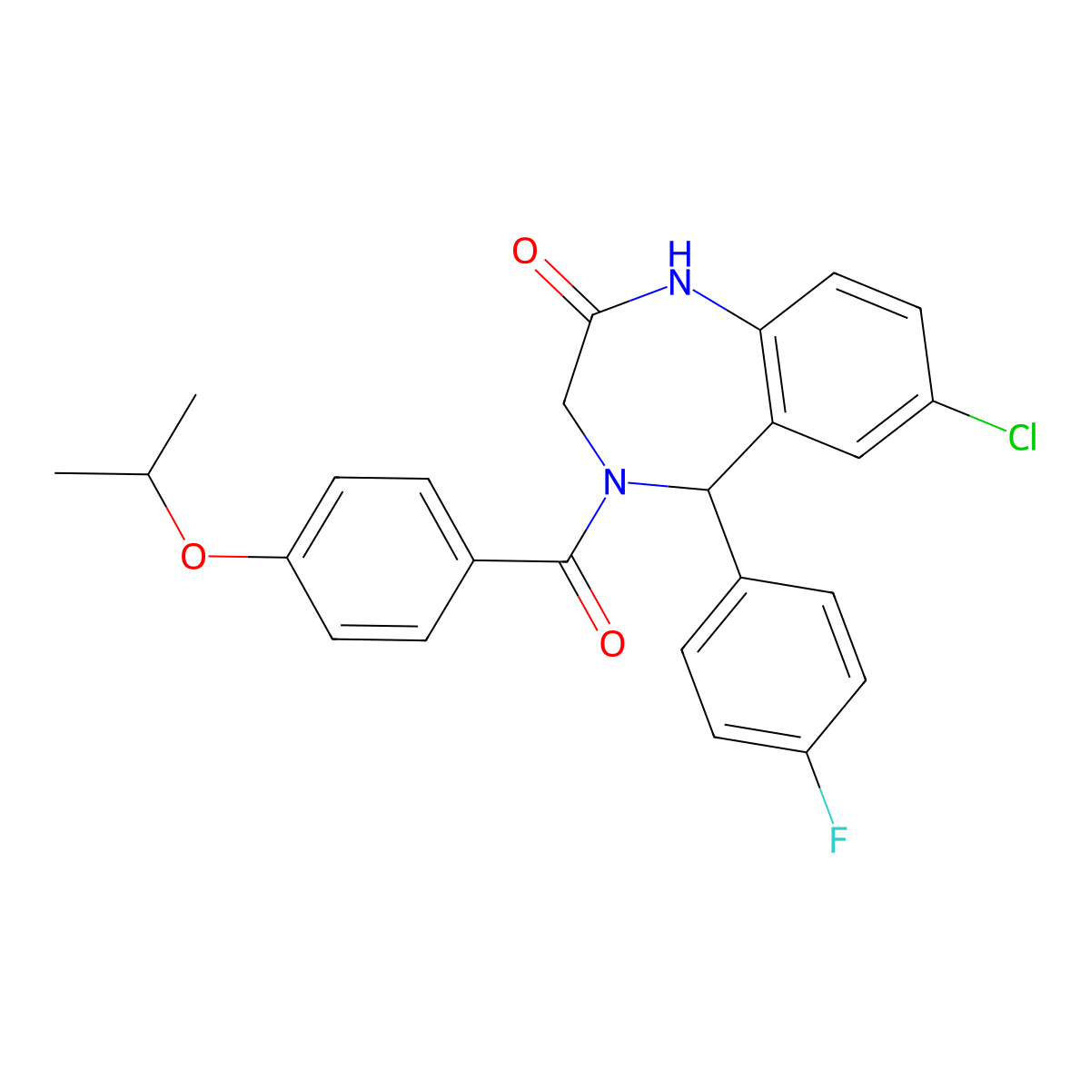 7-chloro-5-(4-fluorophenyl)-4-(4-isopropoxybenzoyl)-4,5-dihydro-1H-benzo[e][1,4]diazepin-2(3H)-one molecular structure, CAS 533879-79-7