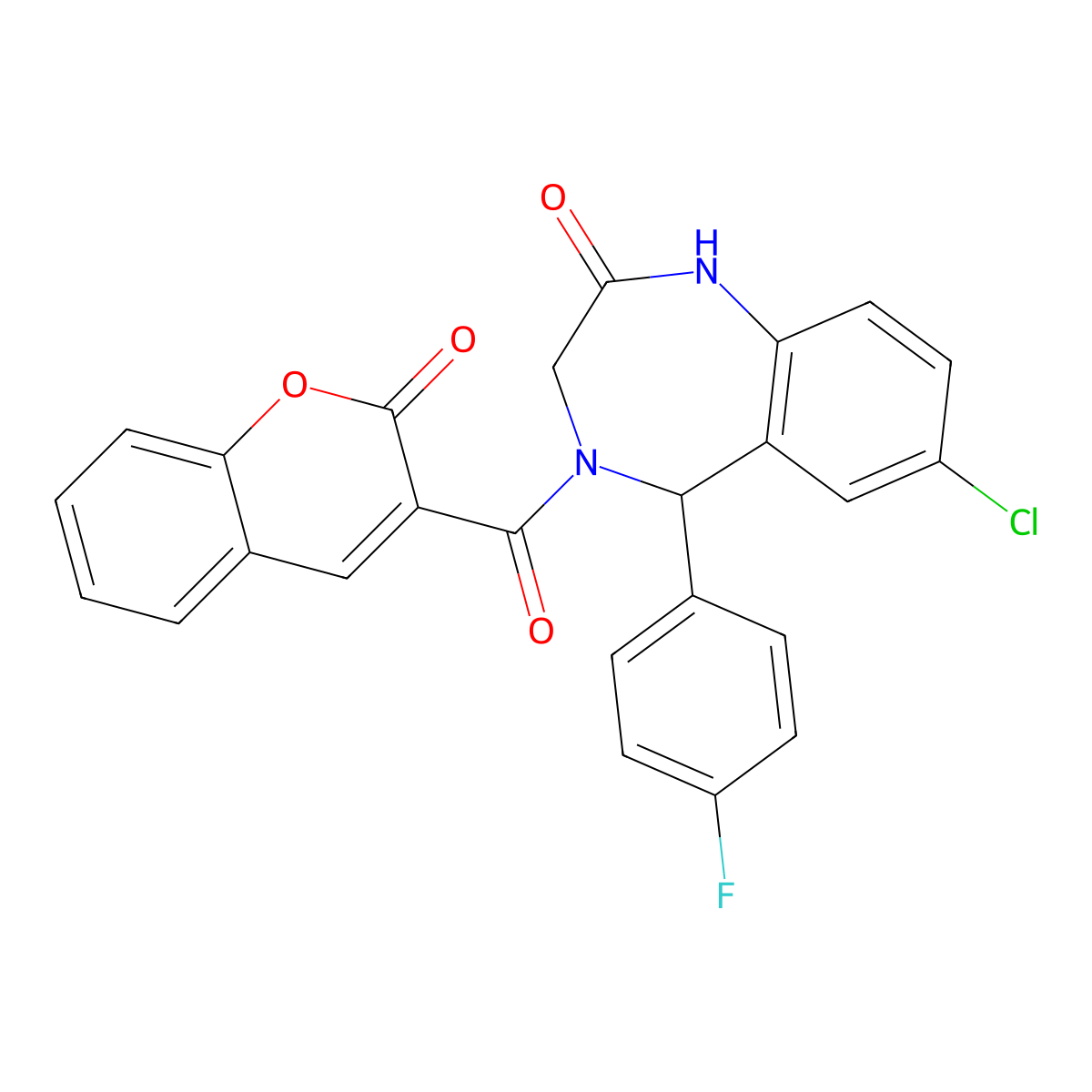 7-chloro-5-(4-fluorophenyl)-4-(2-oxo-2H-chromene-3-carbonyl)-4,5-dihydro-1H-benzo[e][1,4]diazepin-2(3H)-one molecular structure, CAS 533879-88-8