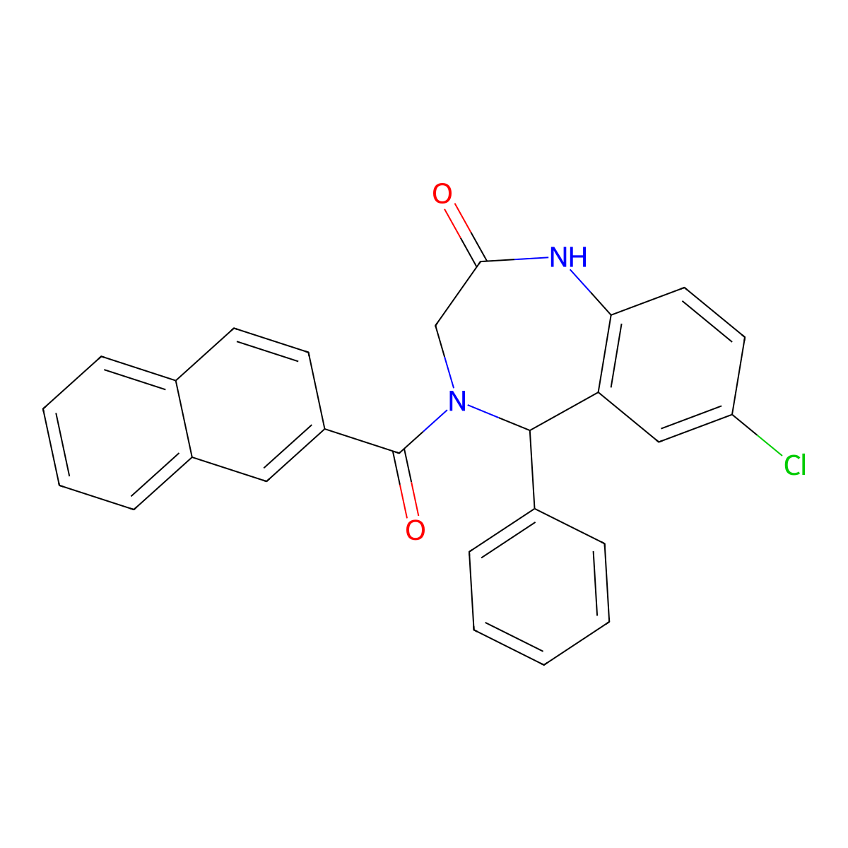 7-chloro-4-(naphthalene-2-carbonyl)-5-phenyl-3,5-dihydro-1H-1,4-benzodiazepin-2-one molecular structure, CAS 533880-11-4