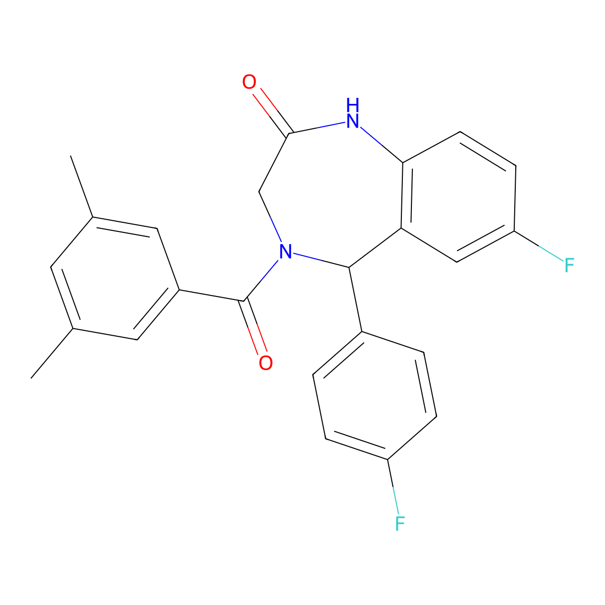 4-(3,5-dimethylbenzoyl)-7-fluoro-5-(4-fluorophenyl)-4,5-dihydro-1H-benzo[e][1,4]diazepin-2(3H)-one molecular structure, CAS 533880-27-2