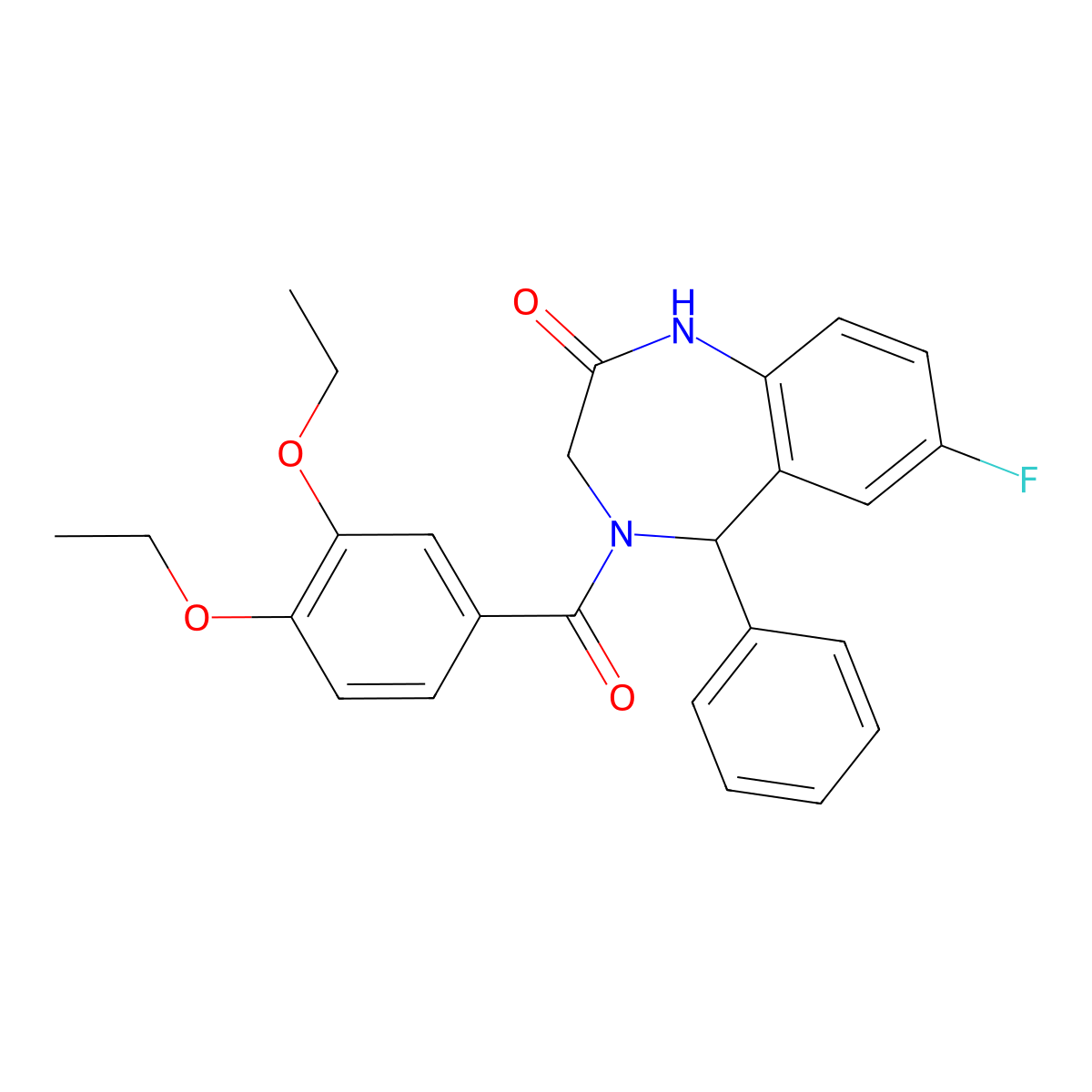 4-(3,4-diethoxybenzoyl)-7-fluoro-5-phenyl-3,5-dihydro-1H-1,4-benzodiazepin-2-one molecular structure, CAS 533880-65-8