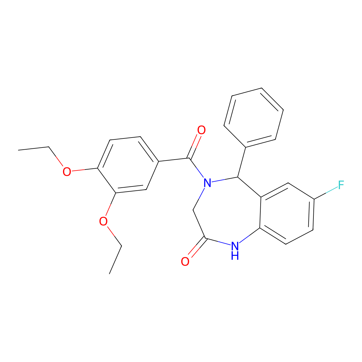 4-(3,4-diethoxybenzoyl)-7-fluoro-5-phenyl-3,5-dihydro-1H-1,4-benzodiazepin-2-one molecular structure, CAS 533880-65-8