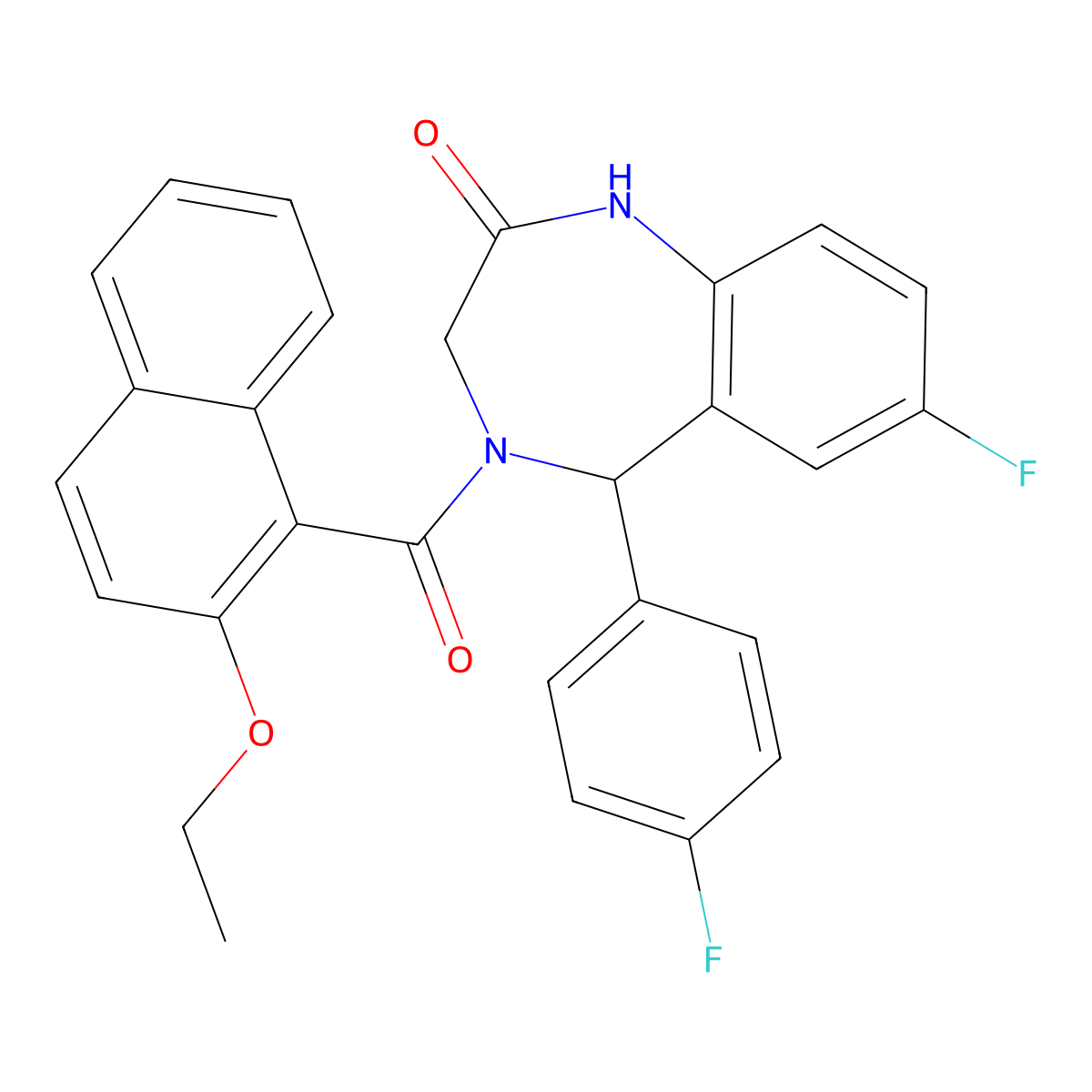 4-(2-ethoxy-1-naphthoyl)-7-fluoro-5-(4-fluorophenyl)-4,5-dihydro-1H-benzo[e][1,4]diazepin-2(3H)-one molecular structure, CAS 533880-69-2