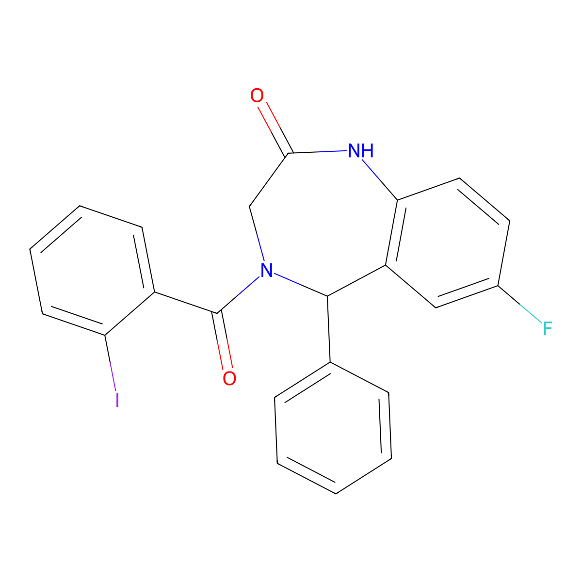 7-fluoro-4-(2-iodobenzoyl)-5-phenyl-3,5-dihydro-1H-1,4-benzodiazepin-2-one molecular structure, CAS 533887-90-0