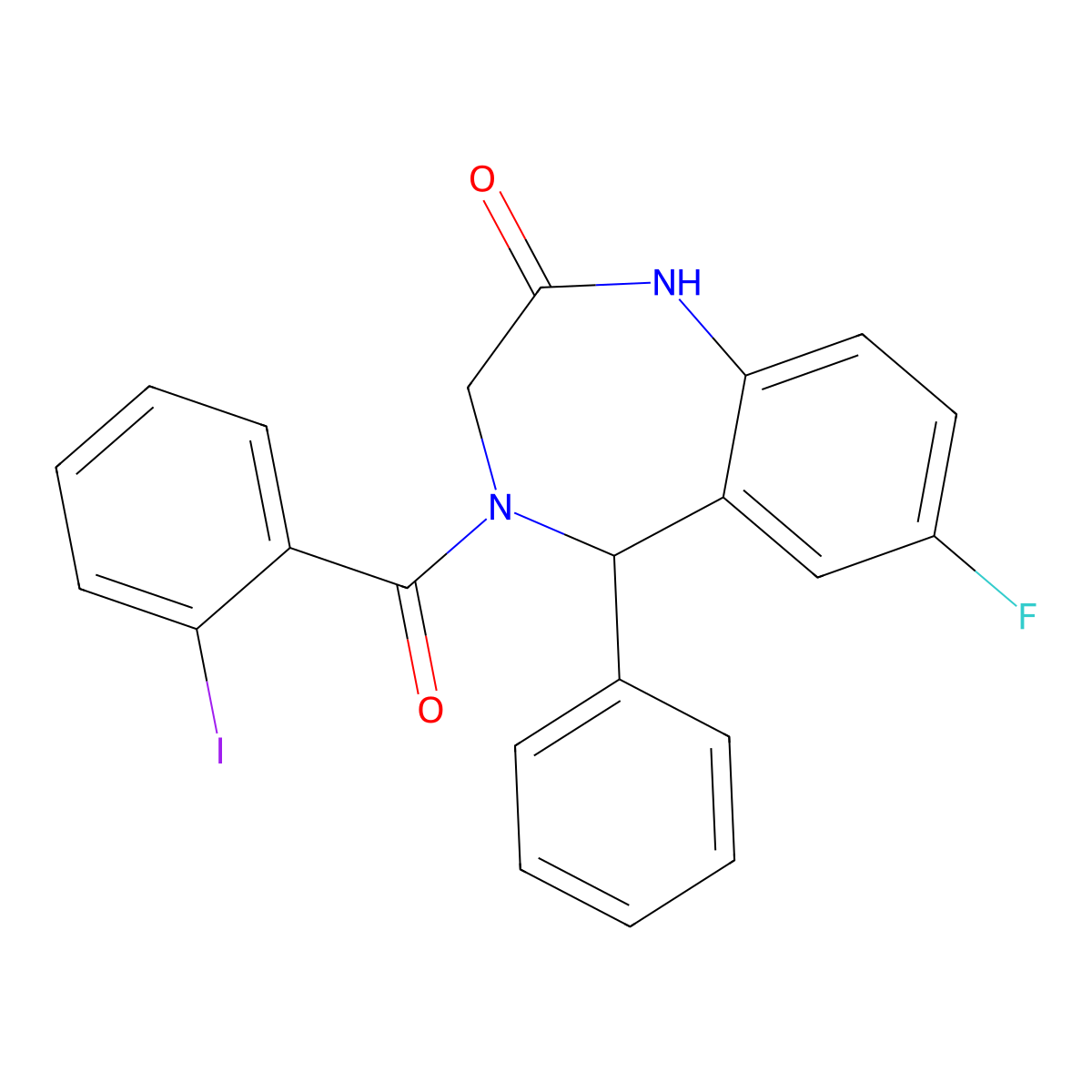 7-fluoro-4-(2-iodobenzoyl)-5-phenyl-3,5-dihydro-1H-1,4-benzodiazepin-2-one molecular structure, CAS 533887-90-0