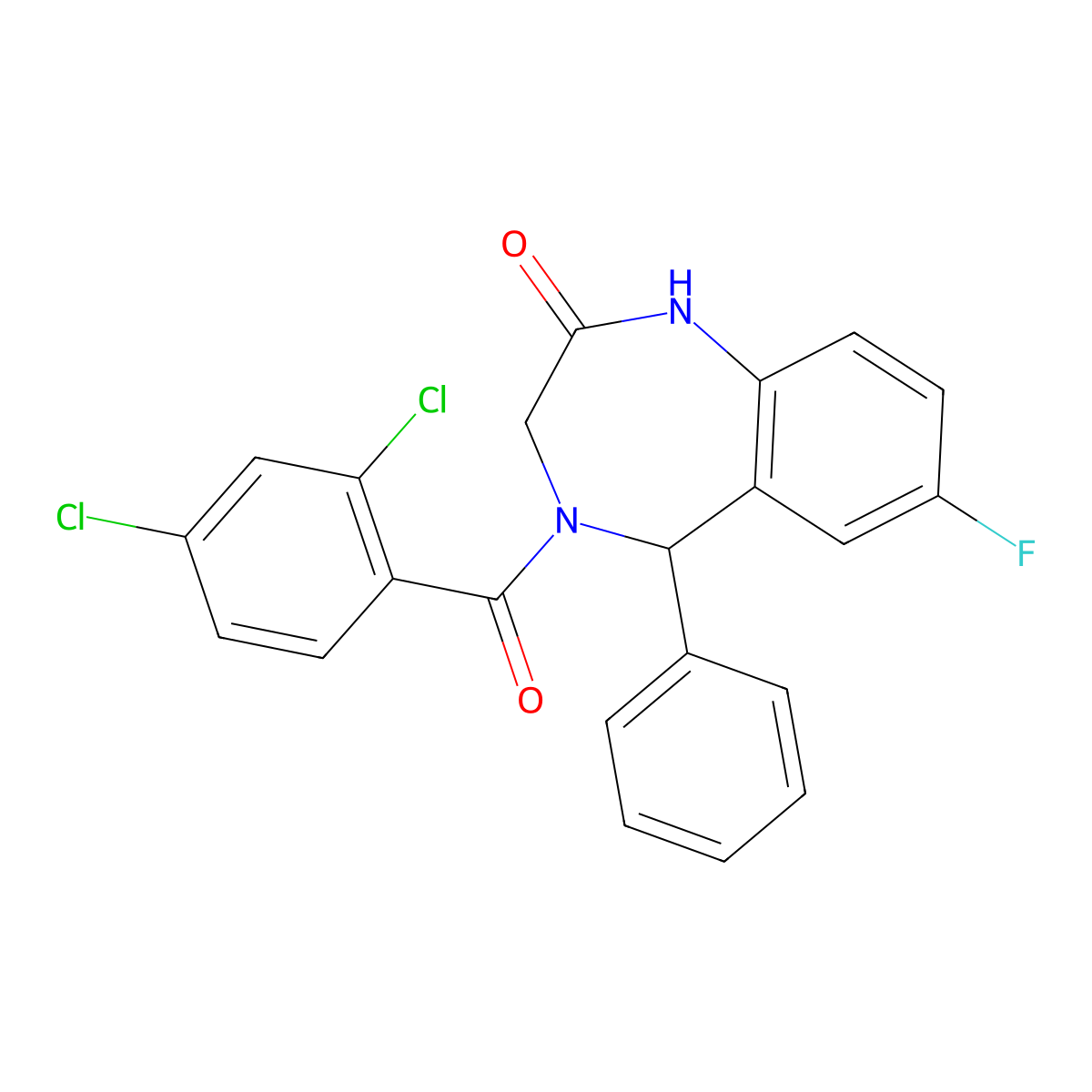 4-(2,4-dichlorobenzoyl)-7-fluoro-5-phenyl-3,5-dihydro-1H-1,4-benzodiazepin-2-one molecular structure, CAS 533888-27-6